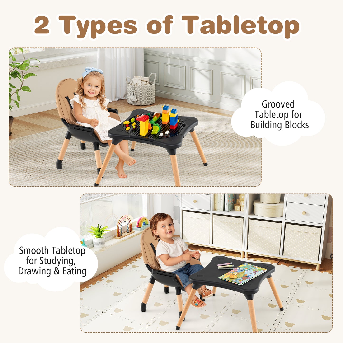 Convertible Wooden High Chair 5-in-1 with Adjustable Tray