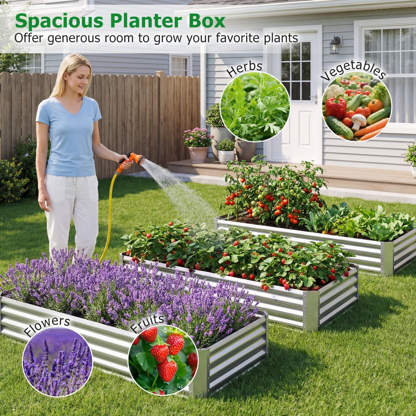 6 x 3 x 1 FT Galvanized Raised Garden Bed with Open-Ended Base