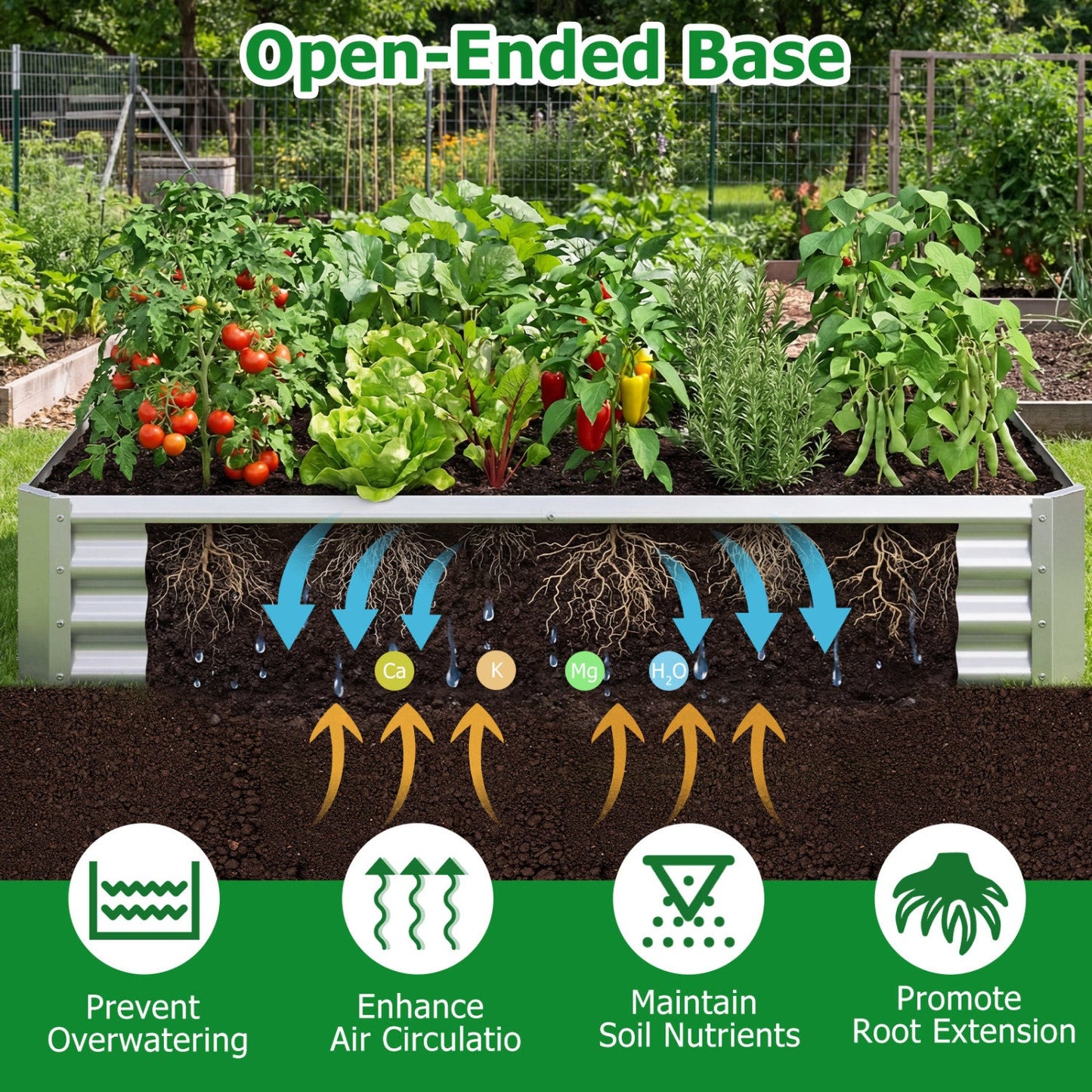 6 x 3 x 1 FT Galvanized Raised Garden Bed with Open-Ended Base