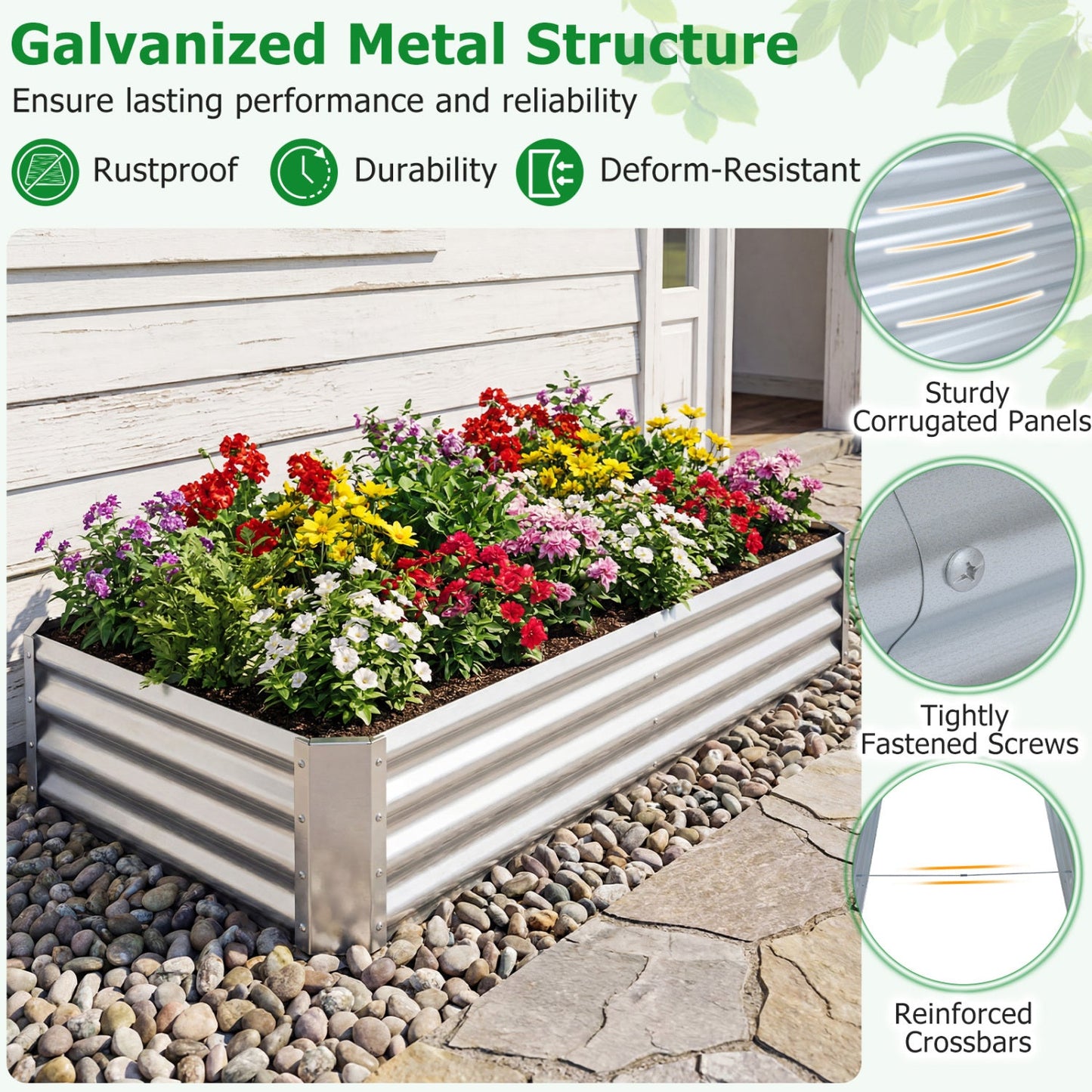 6 x 3 x 1 FT Galvanized Raised Garden Bed with Open-Ended Base