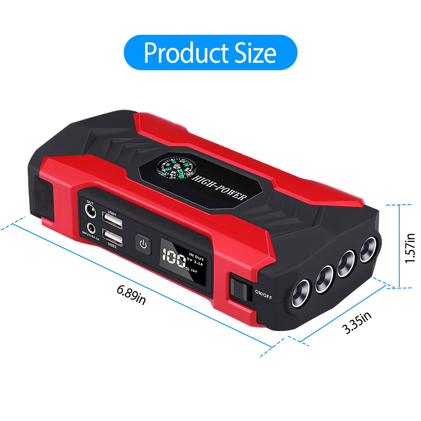 Car Jump Starter 800A 28000mAh with LCD Screen & LED Flashlight