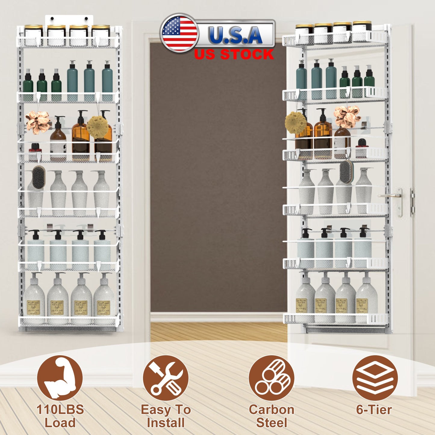Over The Door Organizer 6-Tier Pantry Rack with 110lb Capacity