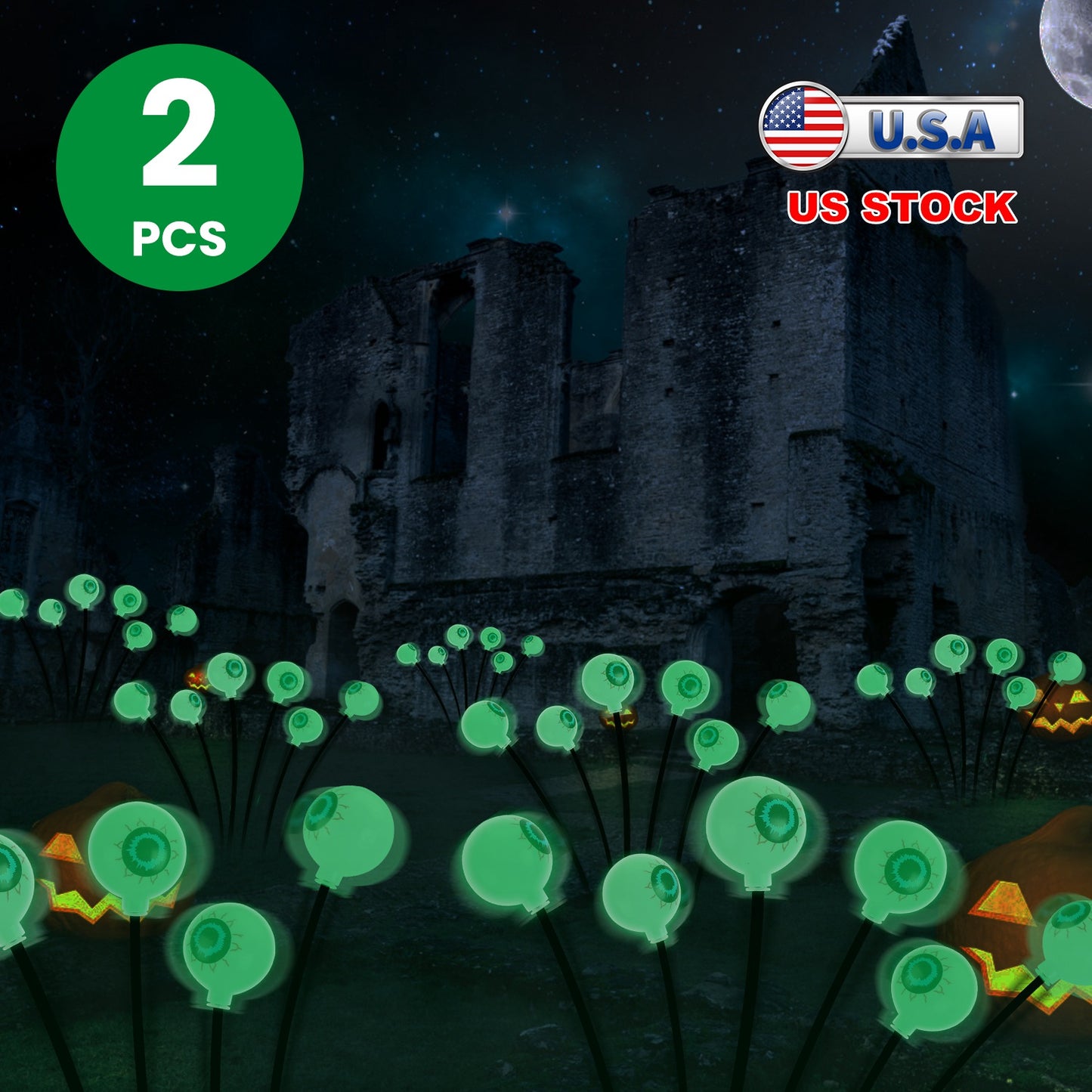 Solar Scary Eyeballs Halloween Path Lights - 12 LED Swaying