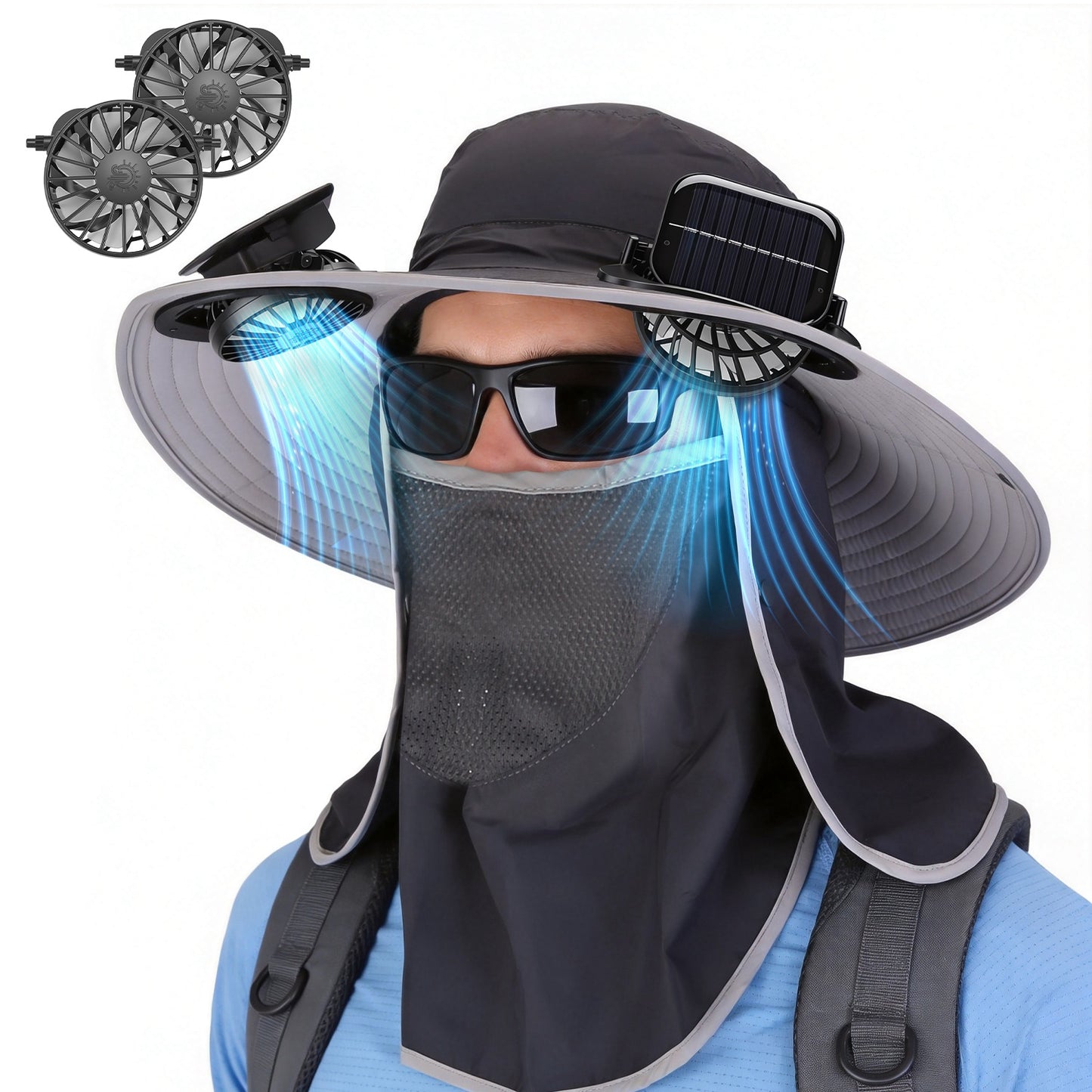 Solar Fan Hat with UPF50+ Sun Protection and Neck Flap
