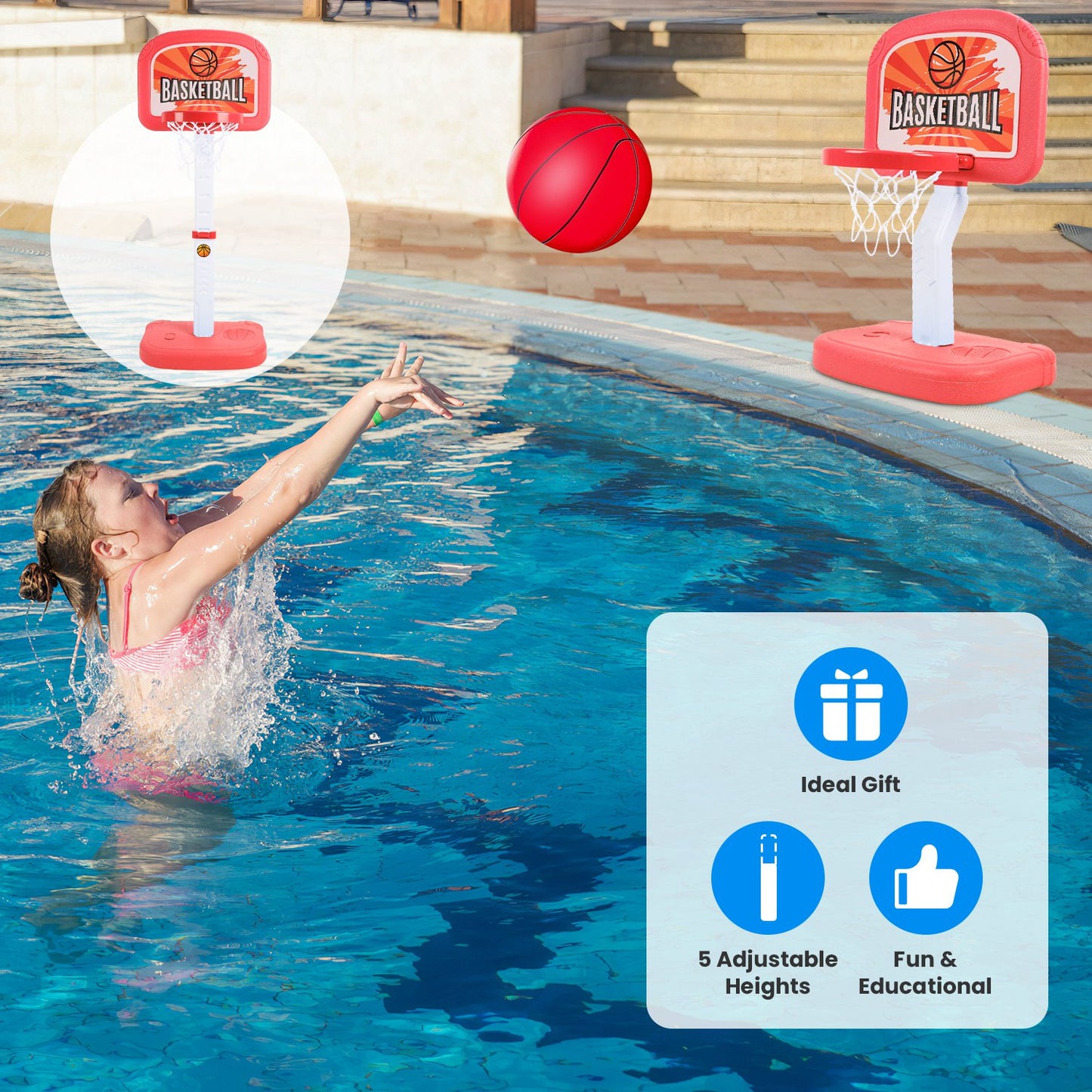 Poolside Basketball Hoop Set with Adjustable Height