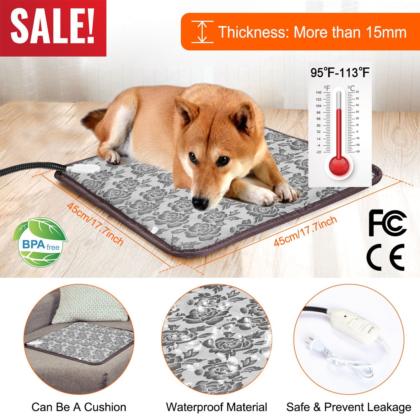Pet Heating Pad with Adjustable Temperature & Chew Resistant Cord