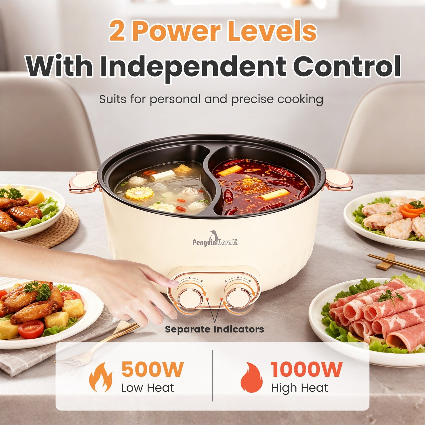 Electric Hot Pot with Divider 6L Dual Control 2000W