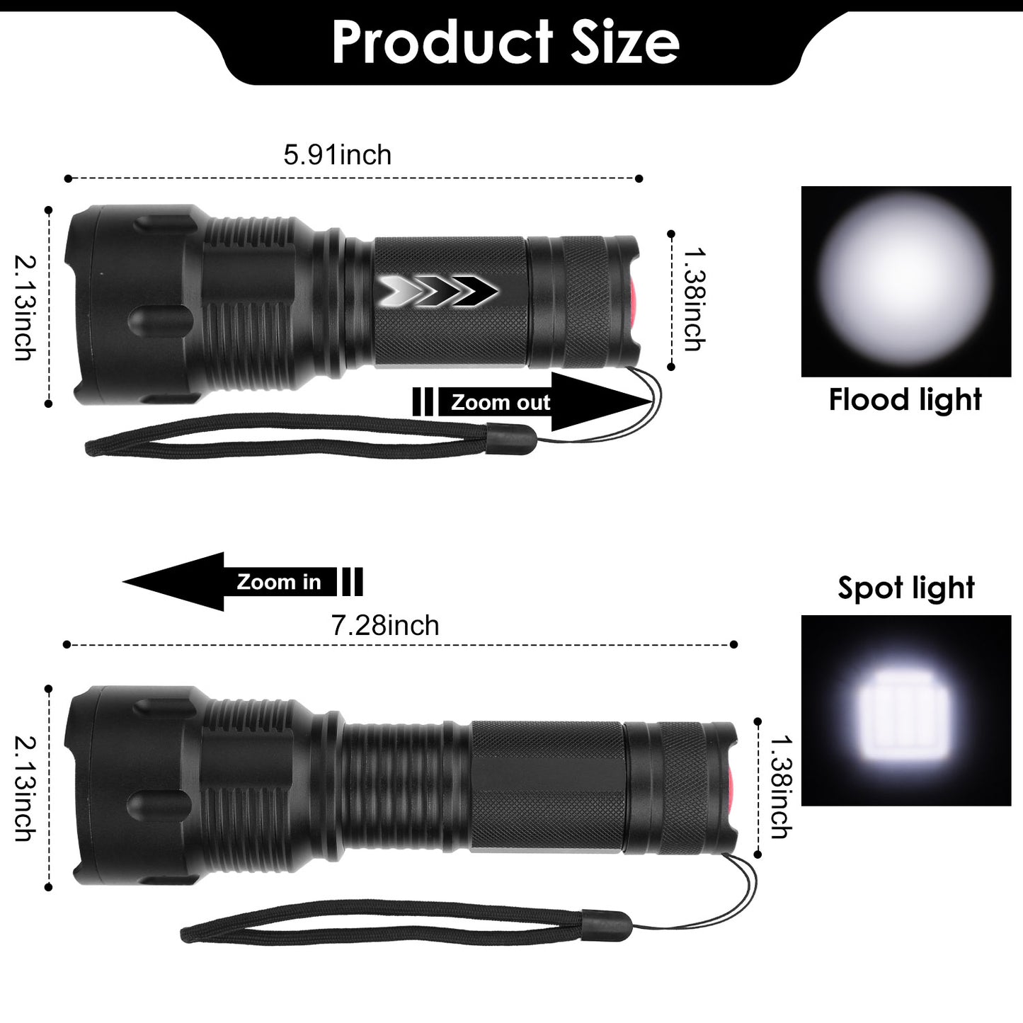 Rechargeable LED Flashlight with Zoomable Focus & 3 Modes