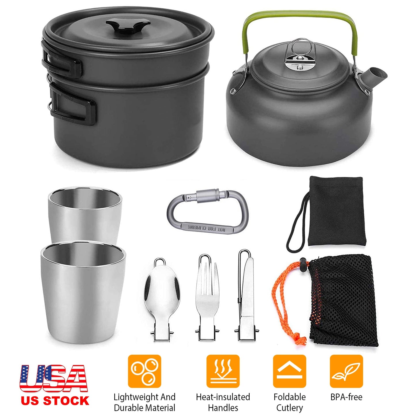 Camping Cookware Set 12-Piece with Pot, Pan & Kettle
