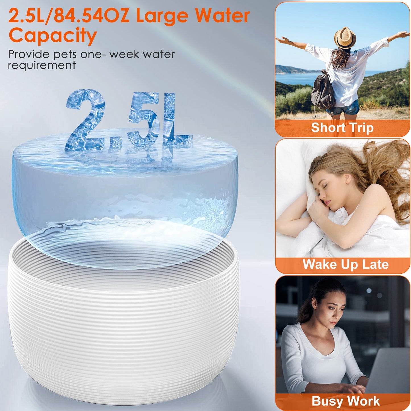 Pet Water Fountain with LED Light and Filters, 2.5L