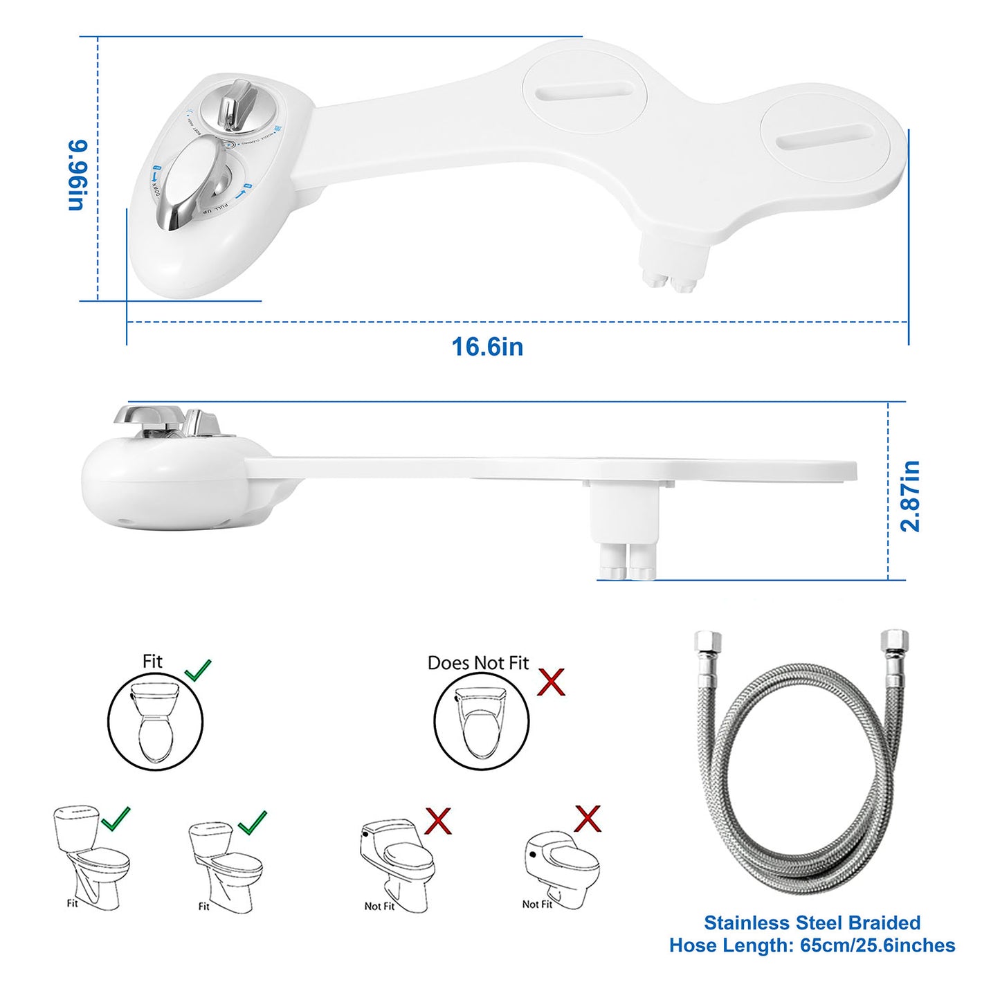 Non-Electric Bidet Attachment with Dual Nozzle Self-Cleaning