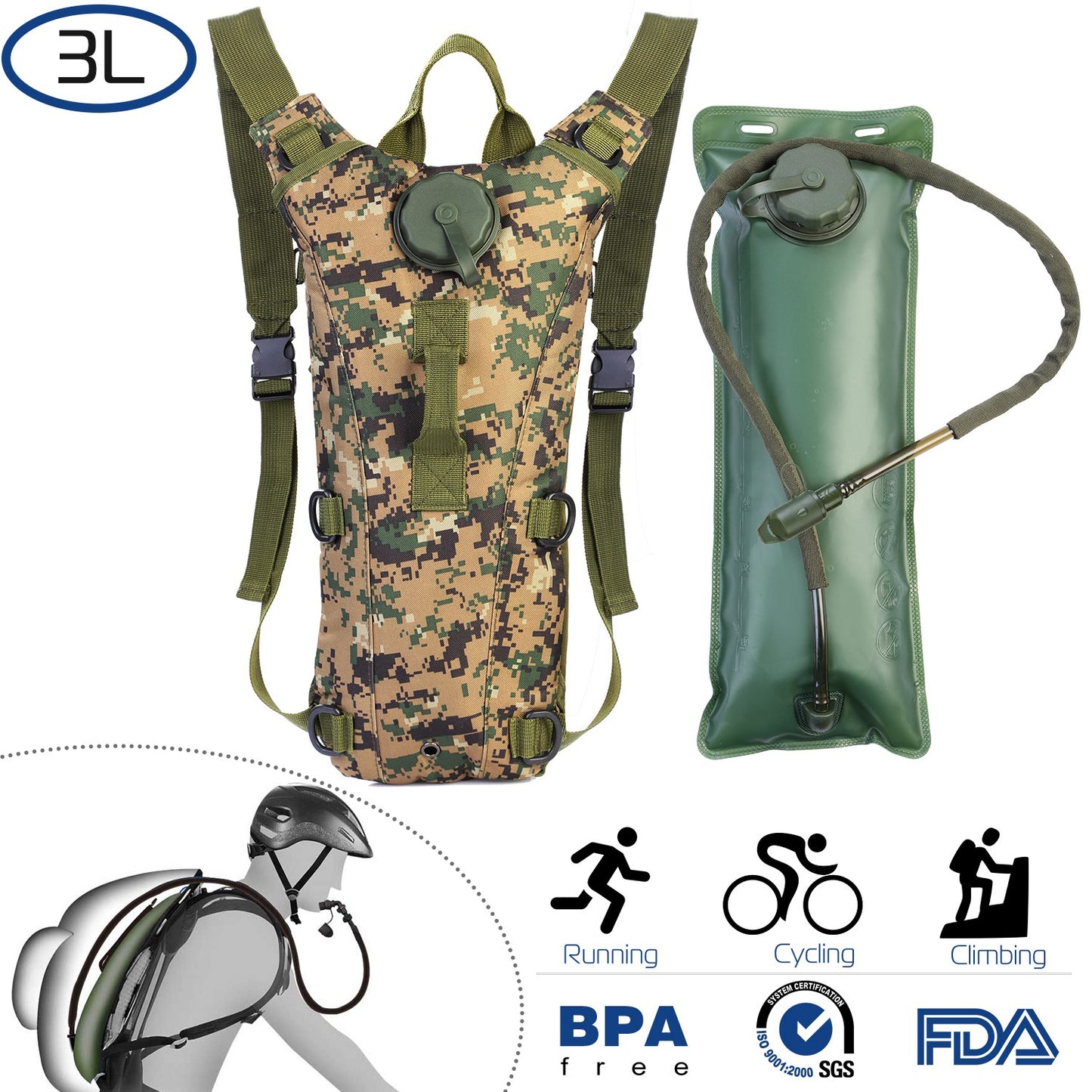 Tactical Hydration Pack with 3L Water Bladder