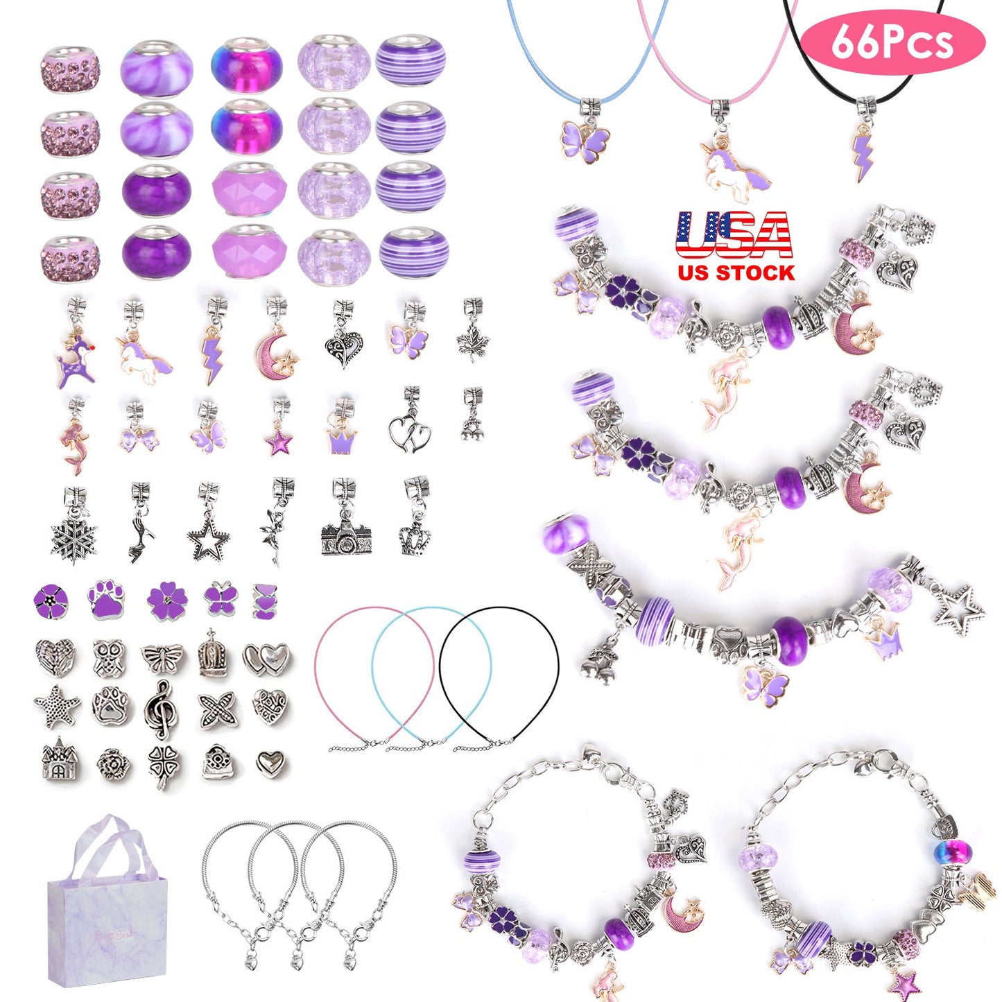 66-Piece Kids' DIY Charm Bracelet Kit