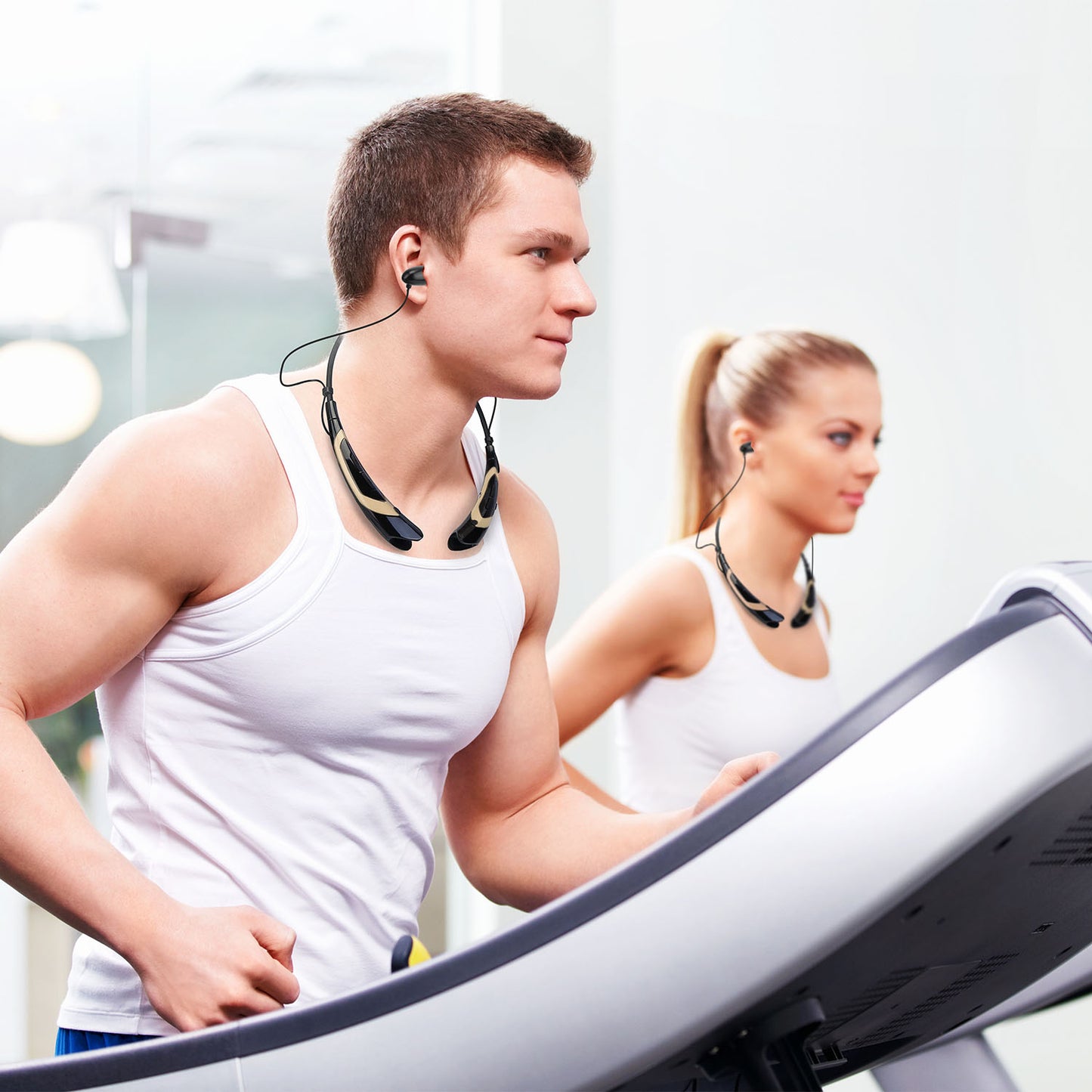 Wireless Neckband Headphones with Magnetic Earbuds and Mic