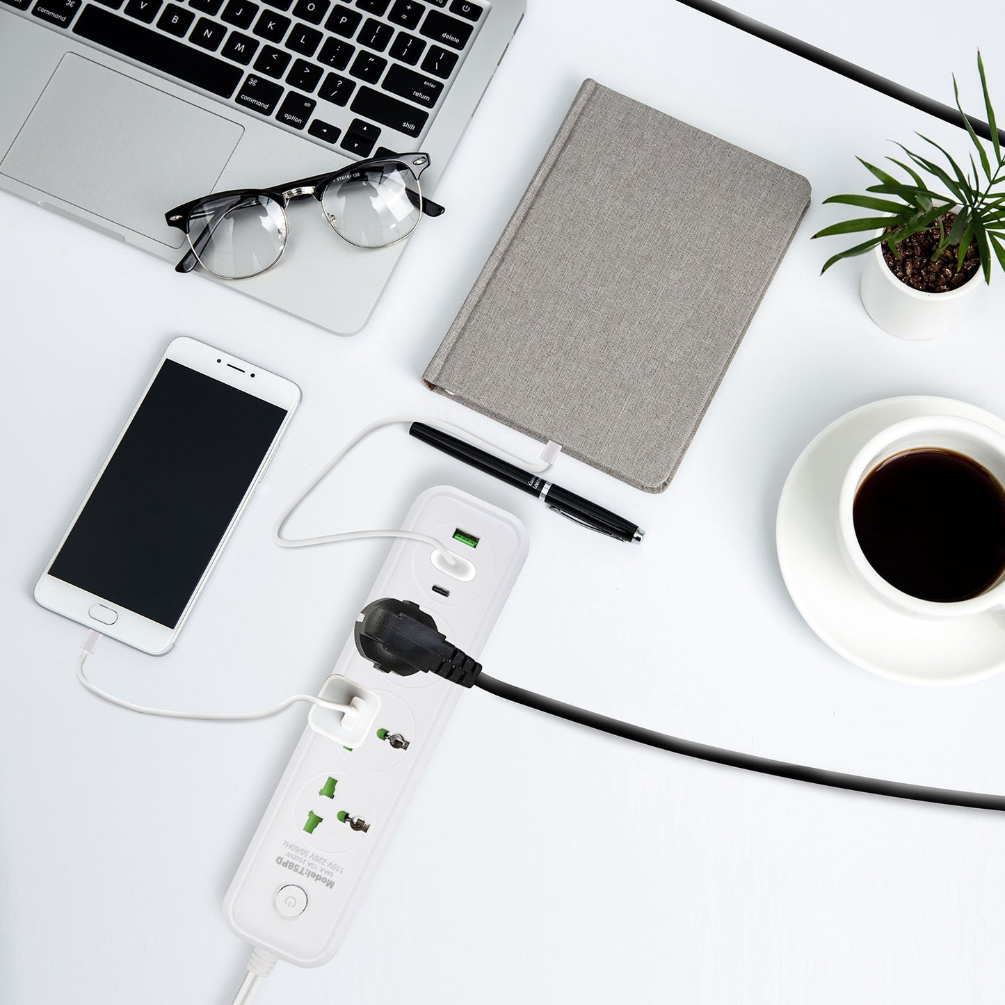 Power Strip with 5.9ft Extension Cord, 3 AC Outlets & USB Ports