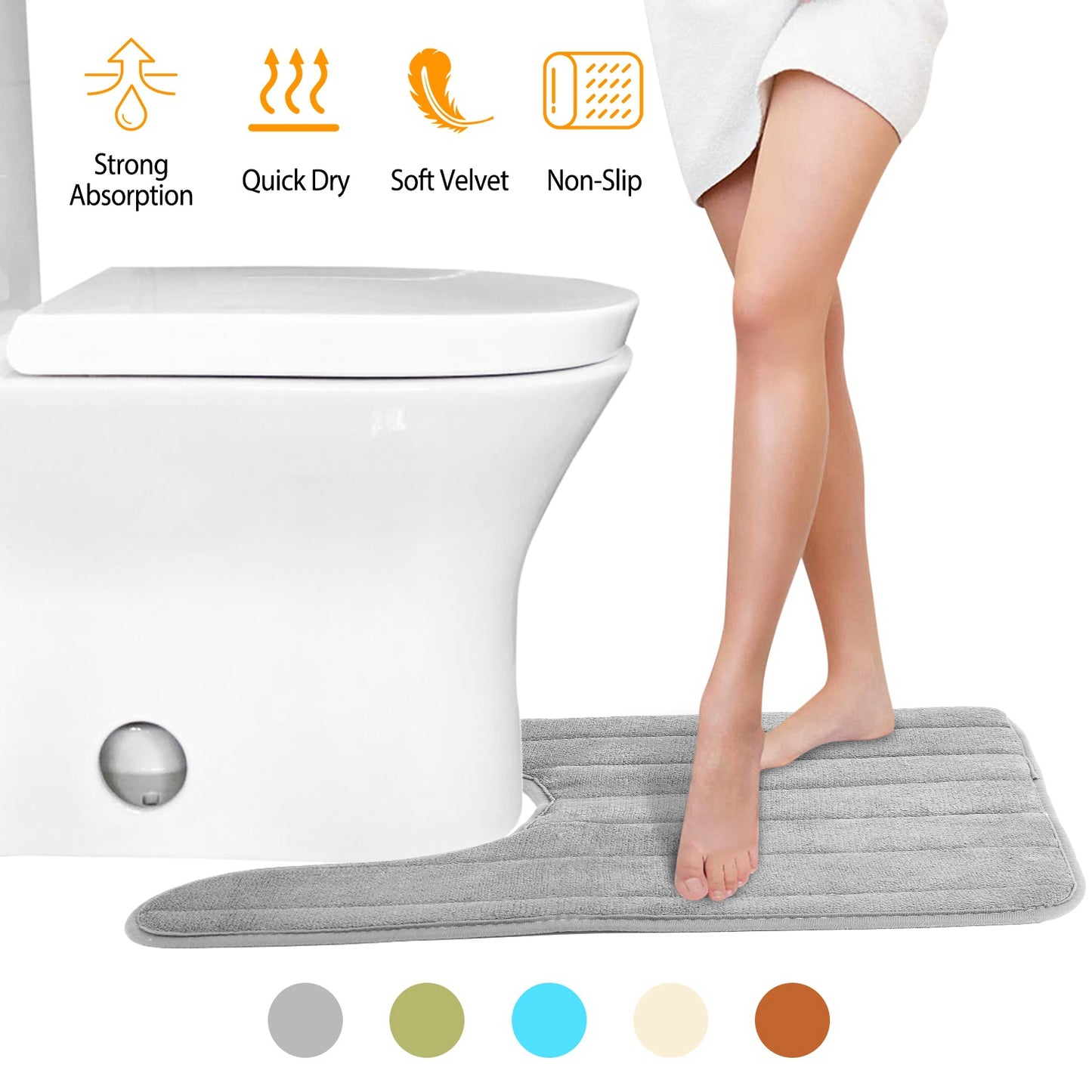 U-Shaped Bathroom Rug Non-Slip Contour Toilet Mat 23.6x19.7in