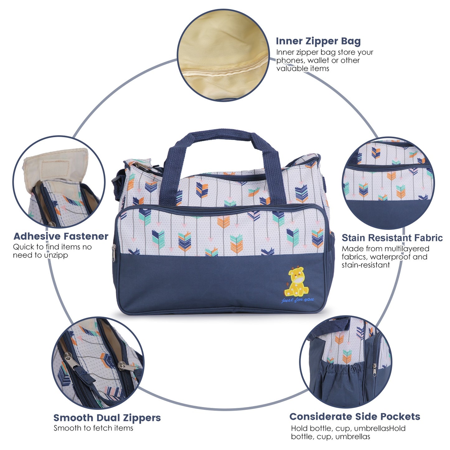 5-Piece Diaper Bag Set with Bottle Bag and Changing Pad