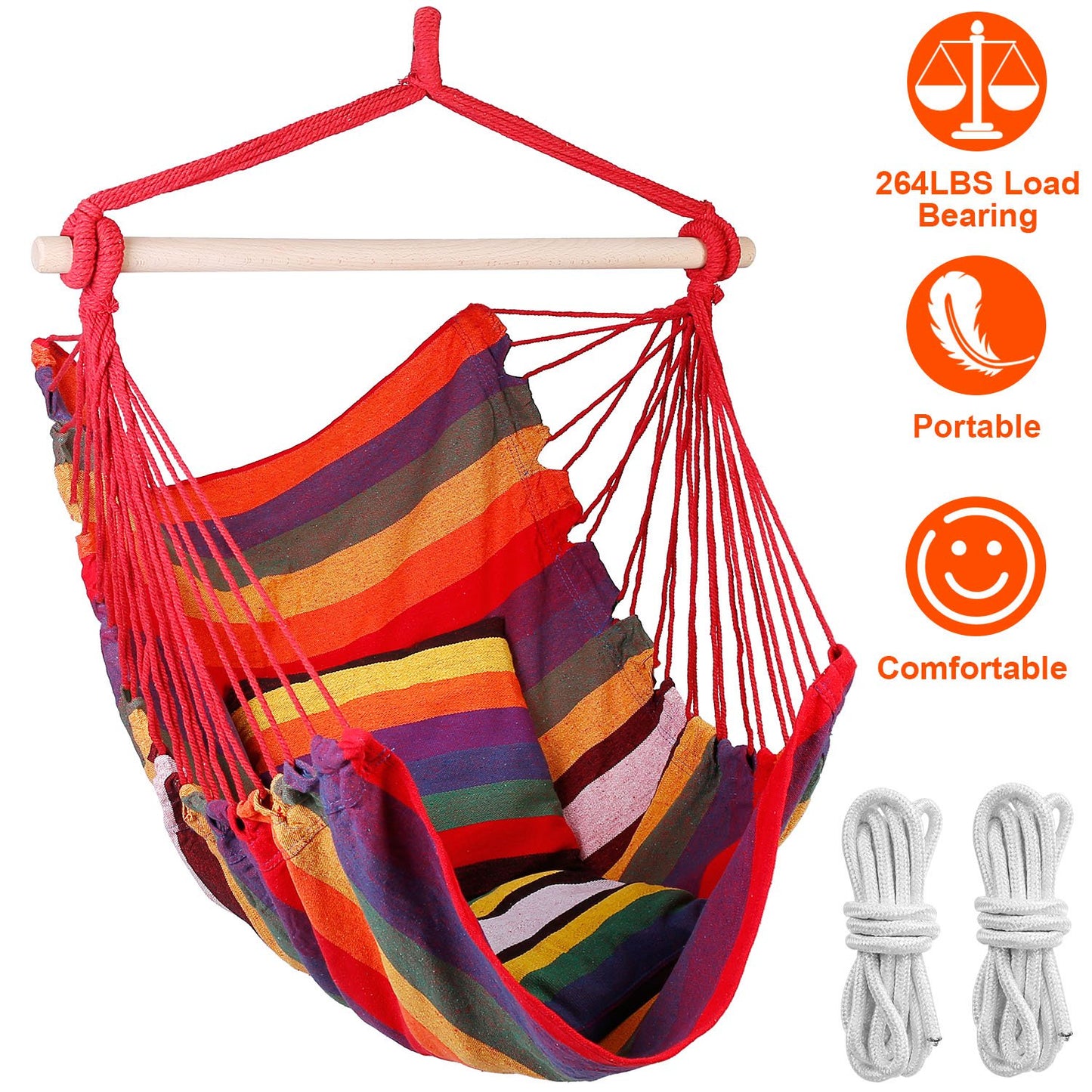 Hanging Hammock Chair with Pillows – 265 lbs Capacity