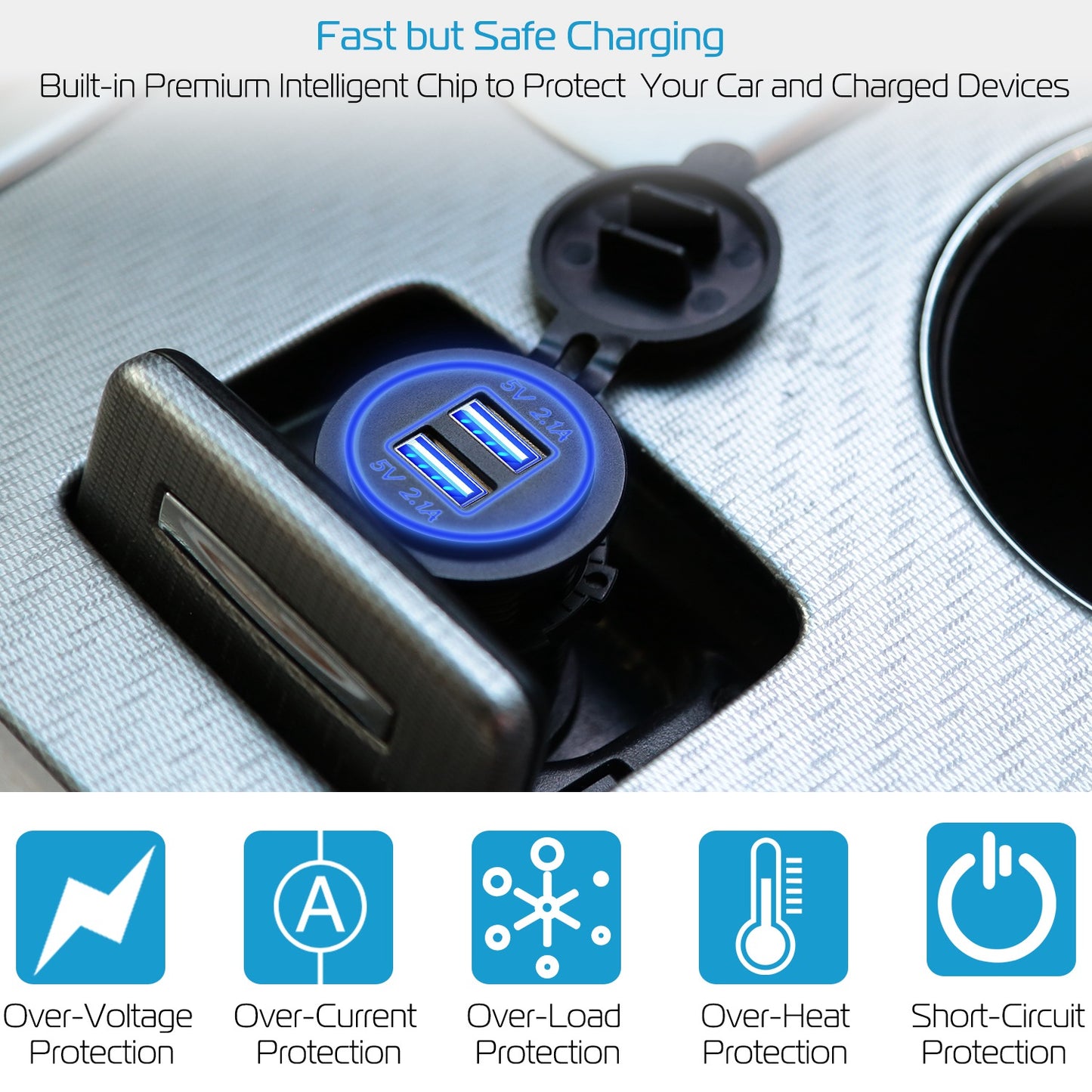 Dual USB Car Charger 12-24V Waterproof Cigarette Lighter Socket