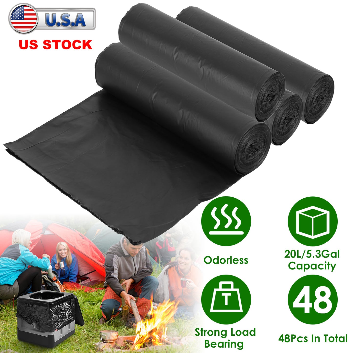 Garbage Bags 5.3 Gallon - 48 Count Black Unscented Trash Liners