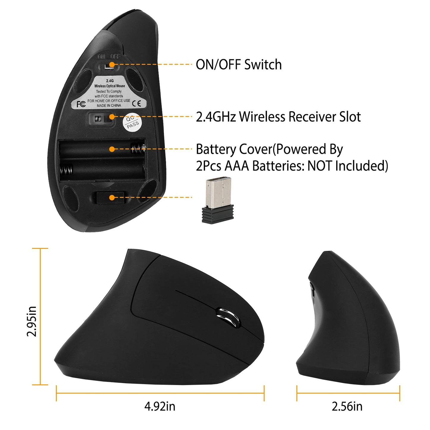 Wireless Vertical Mouse with Ergonomic Design & 6 Buttons