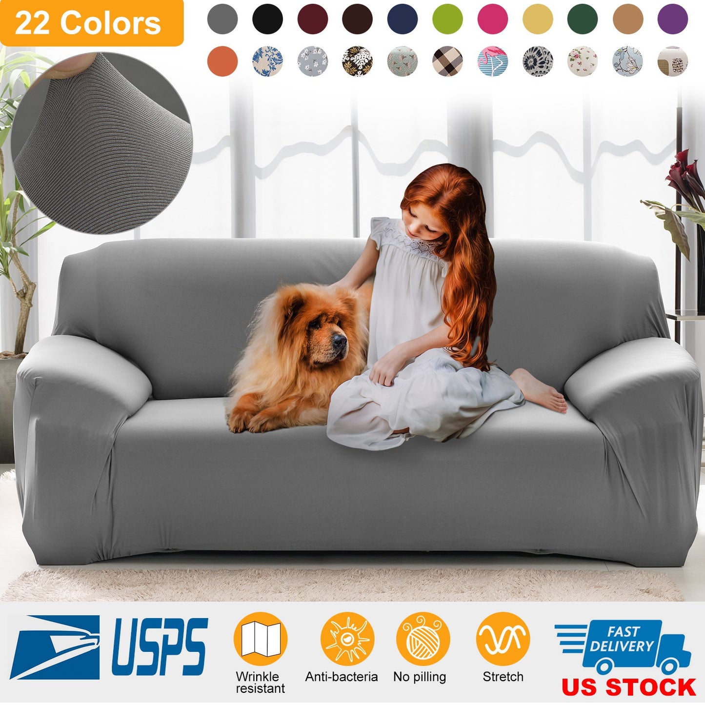 Stretch Sofa Slipcover with Anti-Slip Foam Strips
