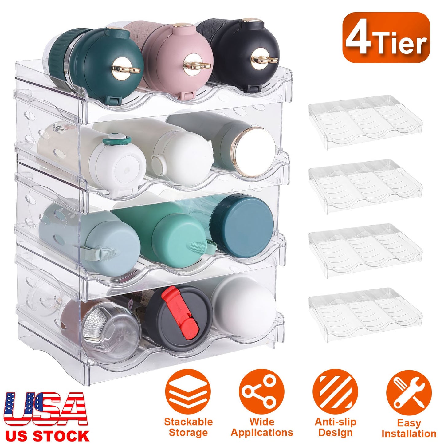 4-Tier Stackable Bottle Organizer for 12 Bottles