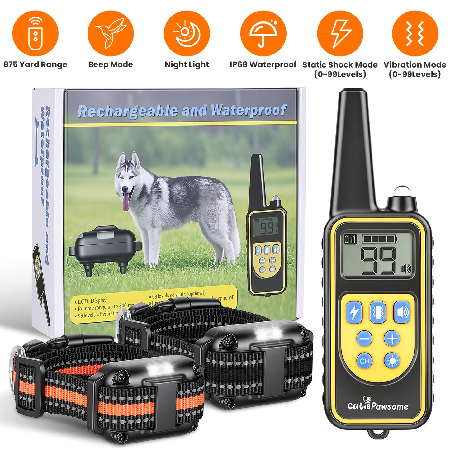 Dog Training Collar Receiver with Adjustable Belt IP67 Waterproof