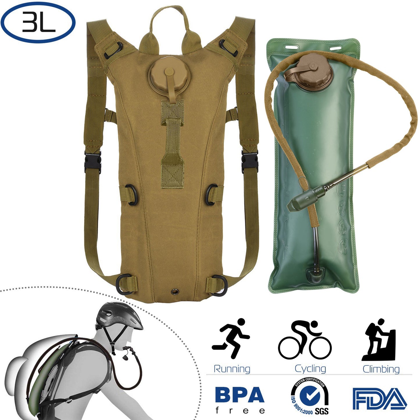 Tactical Hydration Pack with 3L Water Bladder