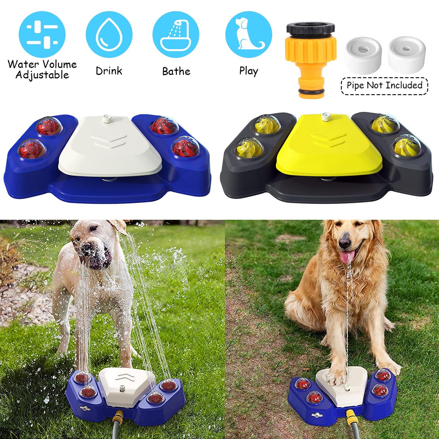 Step-On Dog Water Fountain with Sprinkler & Shower Balls