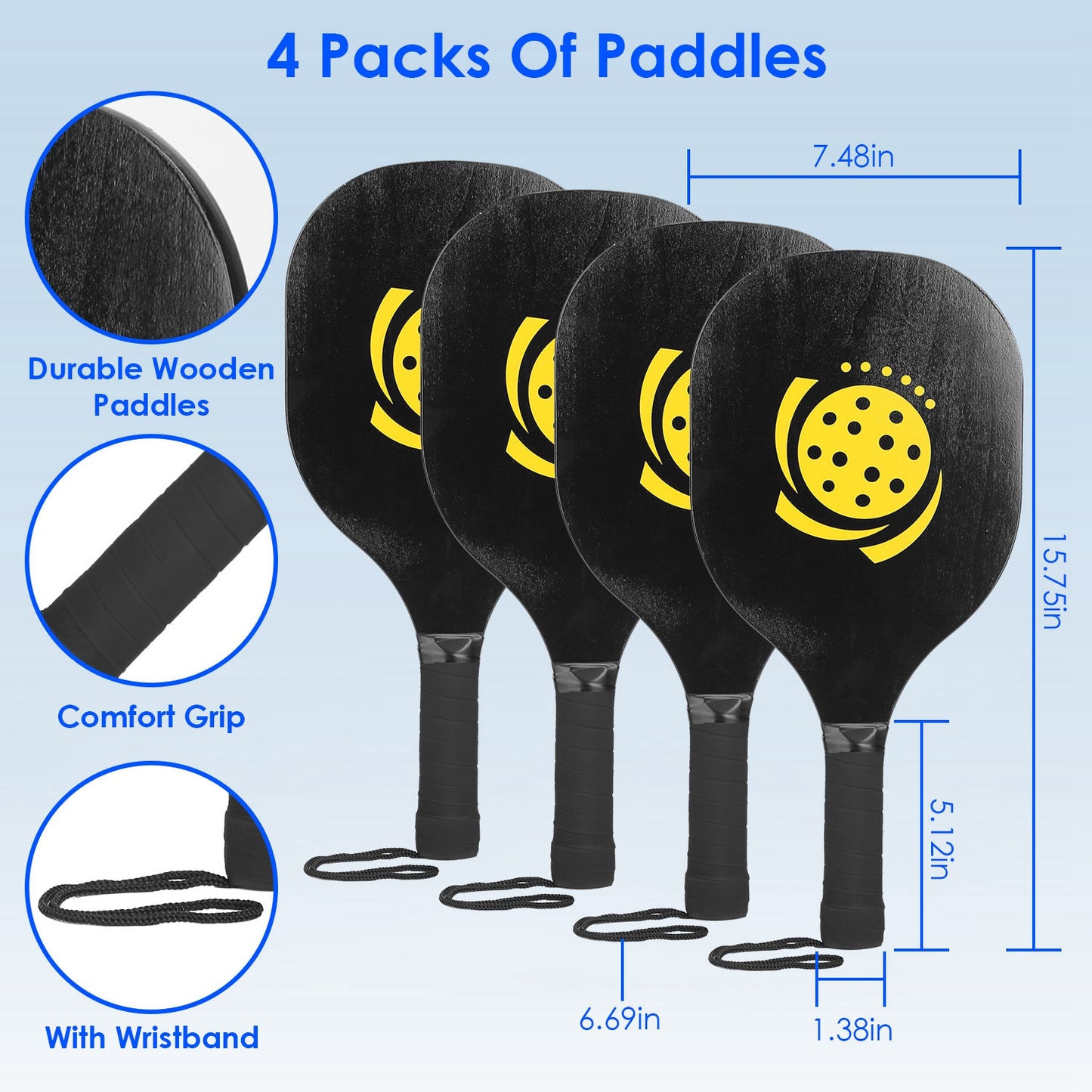 Pickleball Net Set 22ft Regulation with Paddles & Balls