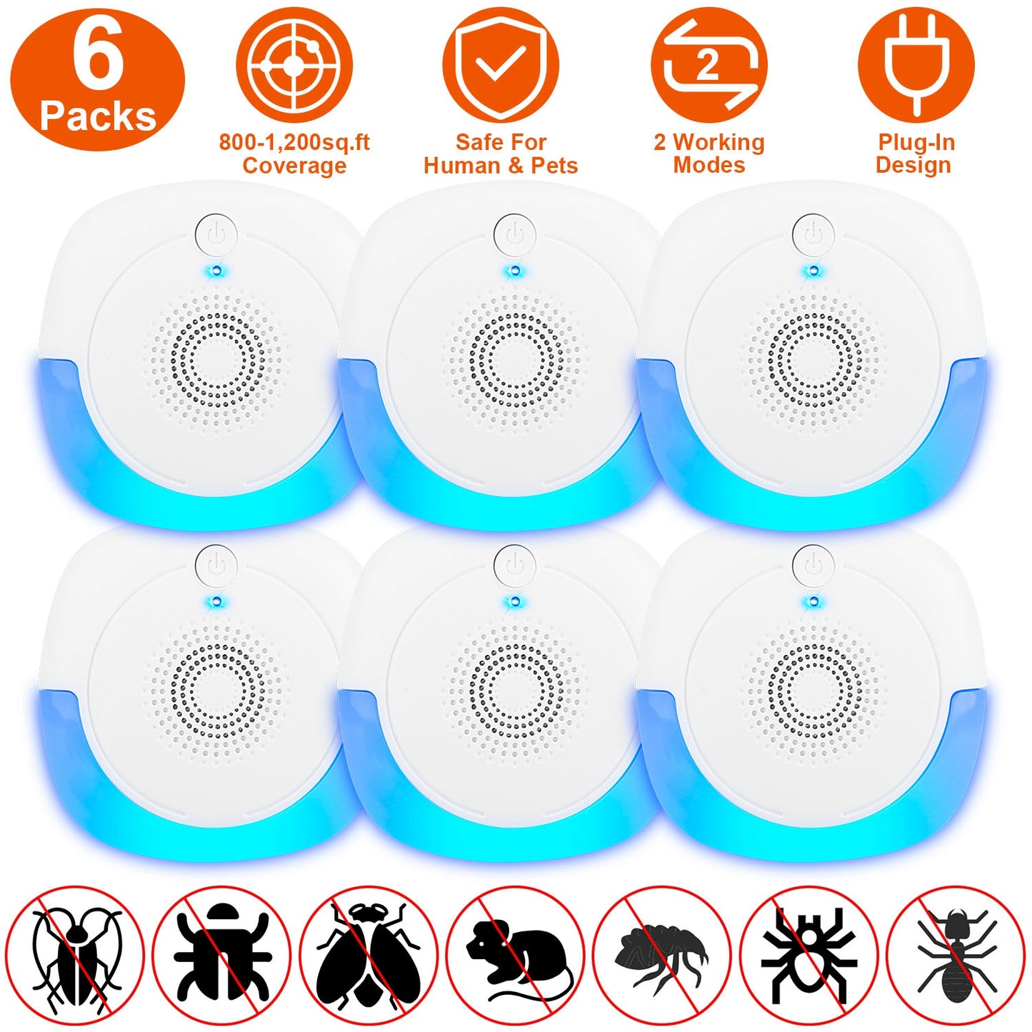 Ultrasonic Pest Repeller 6-Pack Plug-In Indoor Mouse Deterrent