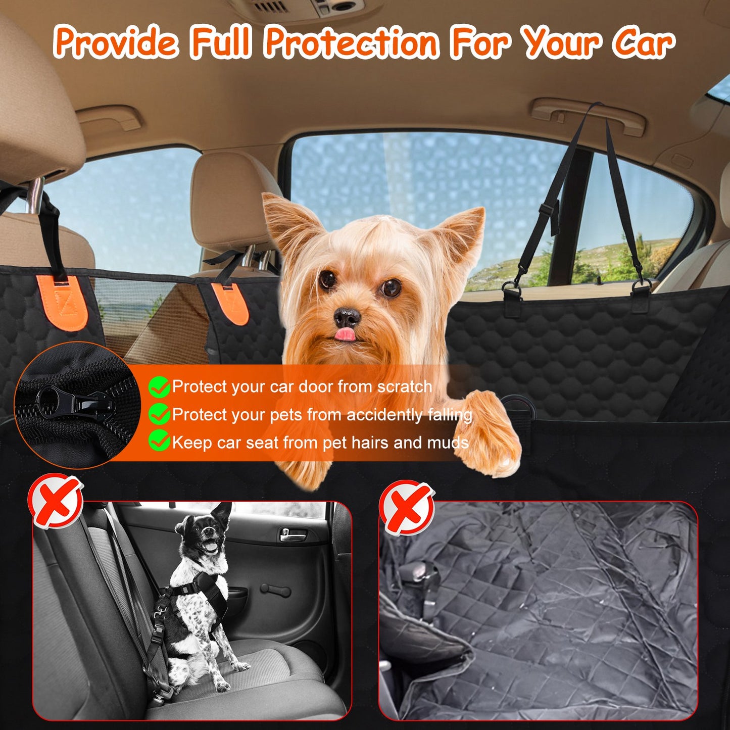 Dog Car Back Seat Cover with Mesh Window & Storage Bags