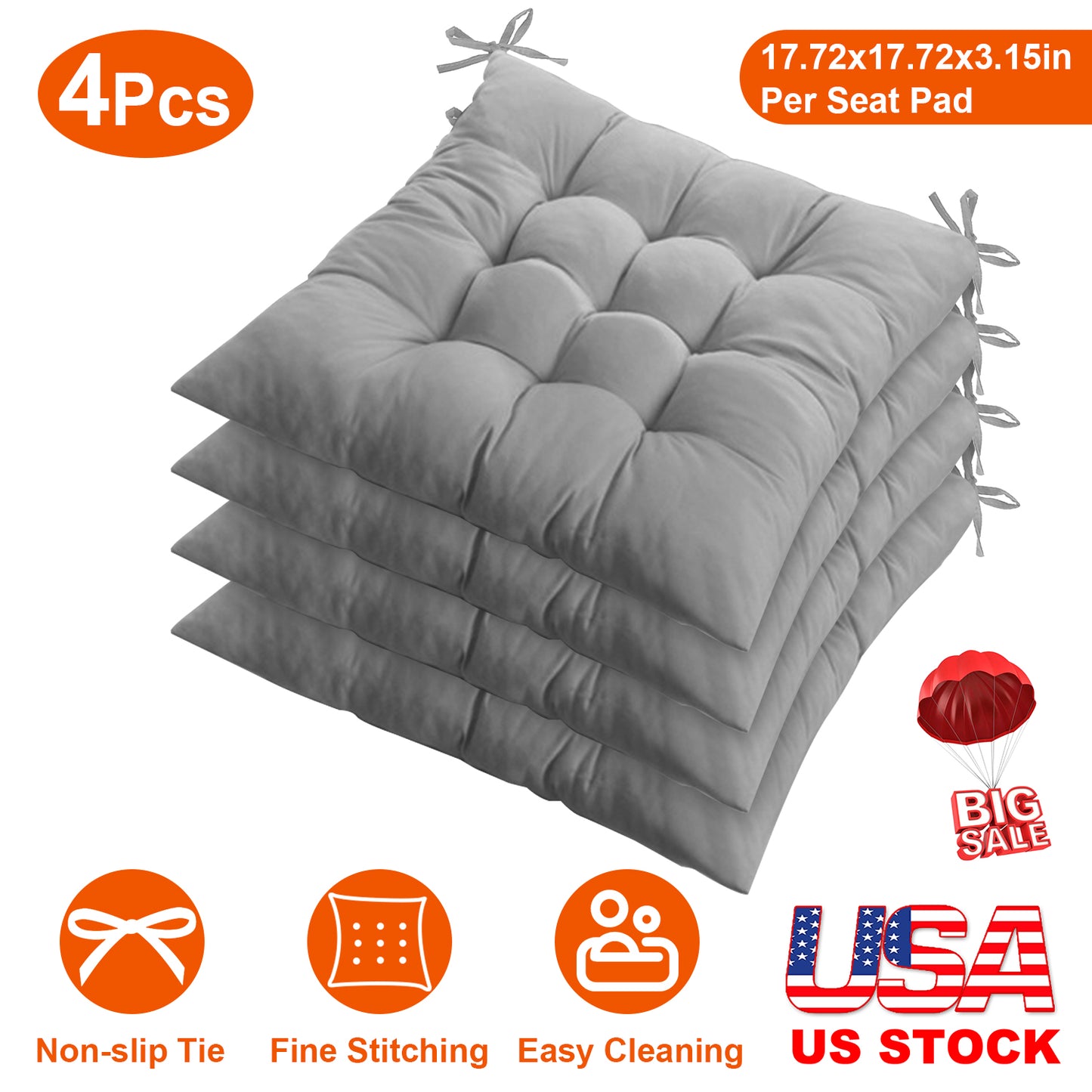 Square Chair Cushion Pads with Ties - 17.72" (Set of 4)