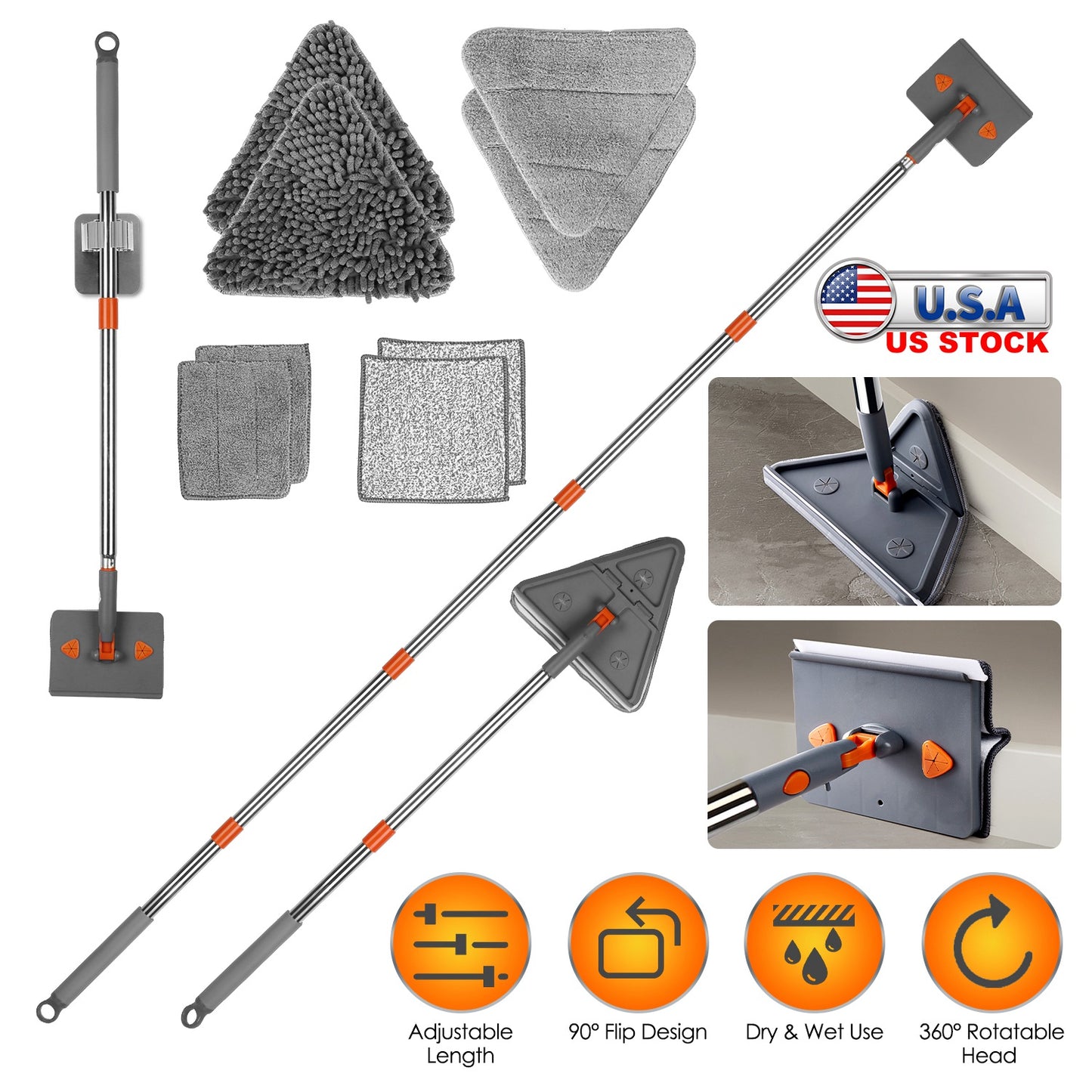Baseboard Cleaner Mop with Extendable Handle & 8 Reusable Pads