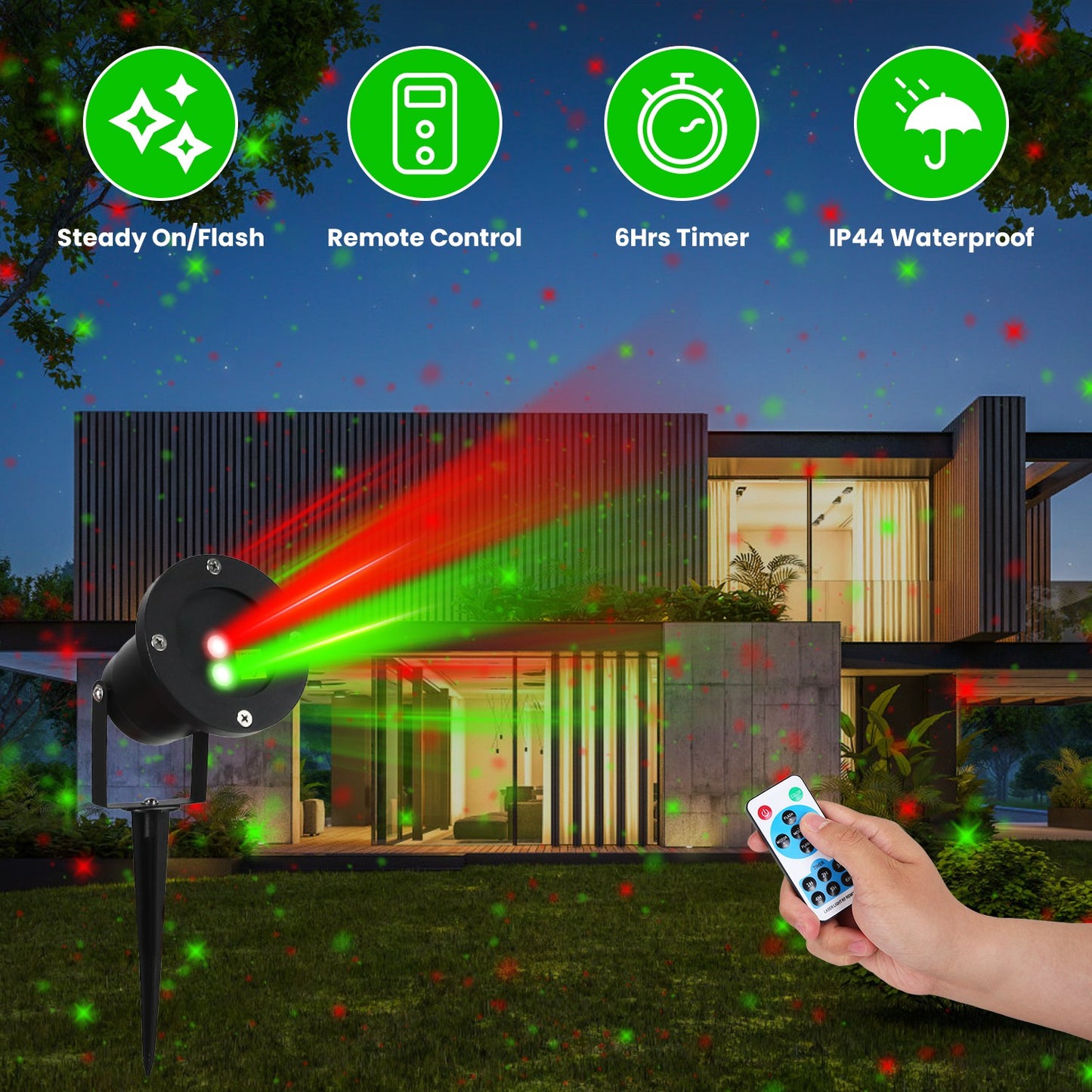 Outdoor Laser Projector Light with Red & Green Firefly Effects