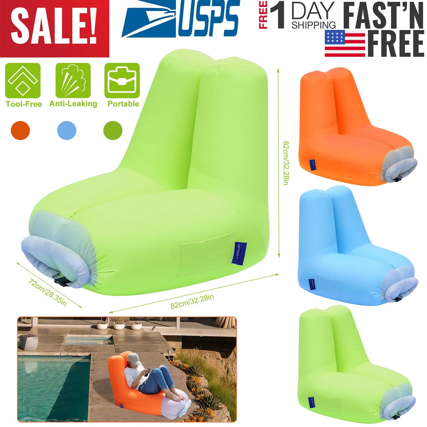 Inflatable Lounger Air Sofa with Portable Carry Bag