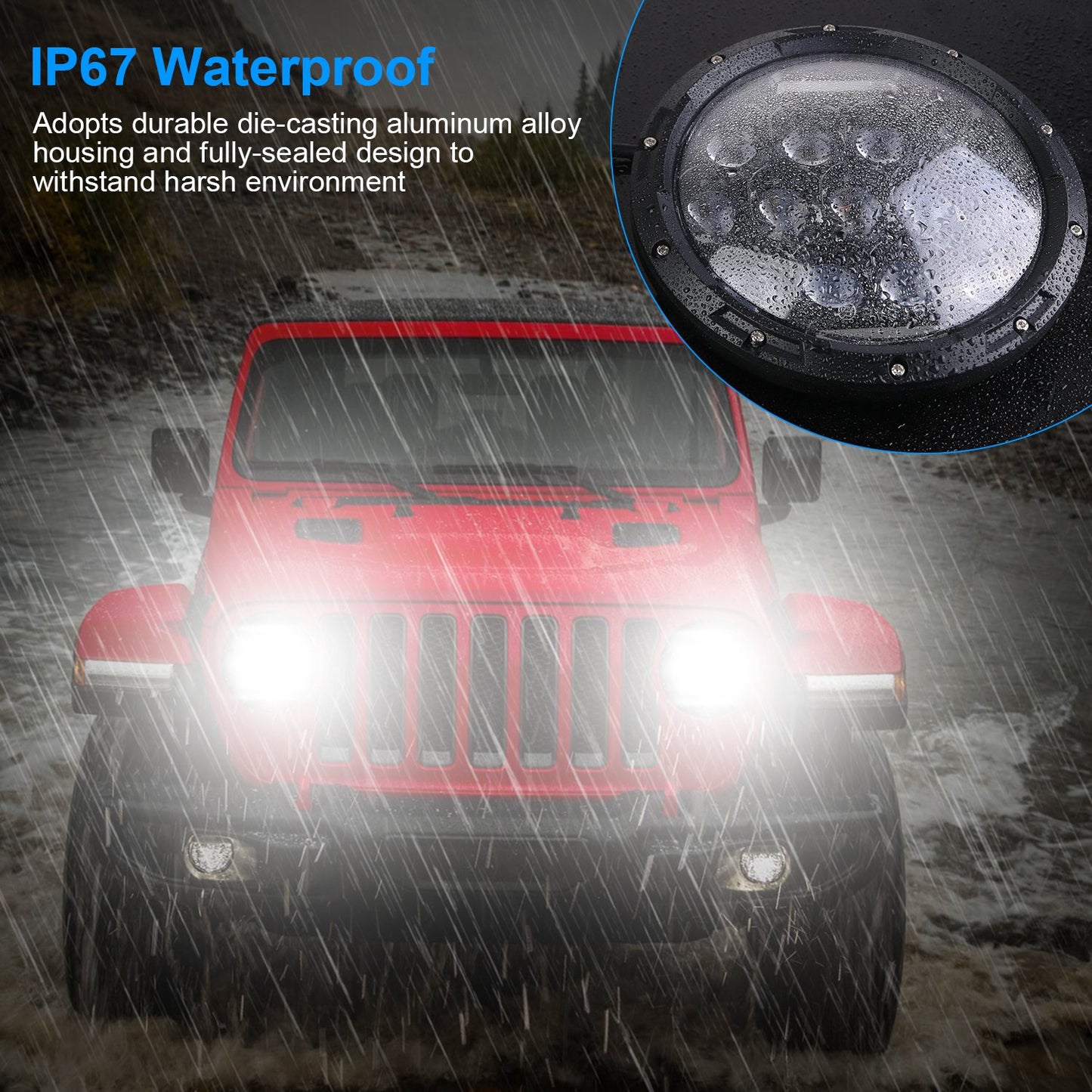 7 Inch Round LED Headlights 75W with DRL for Jeep Wrangler