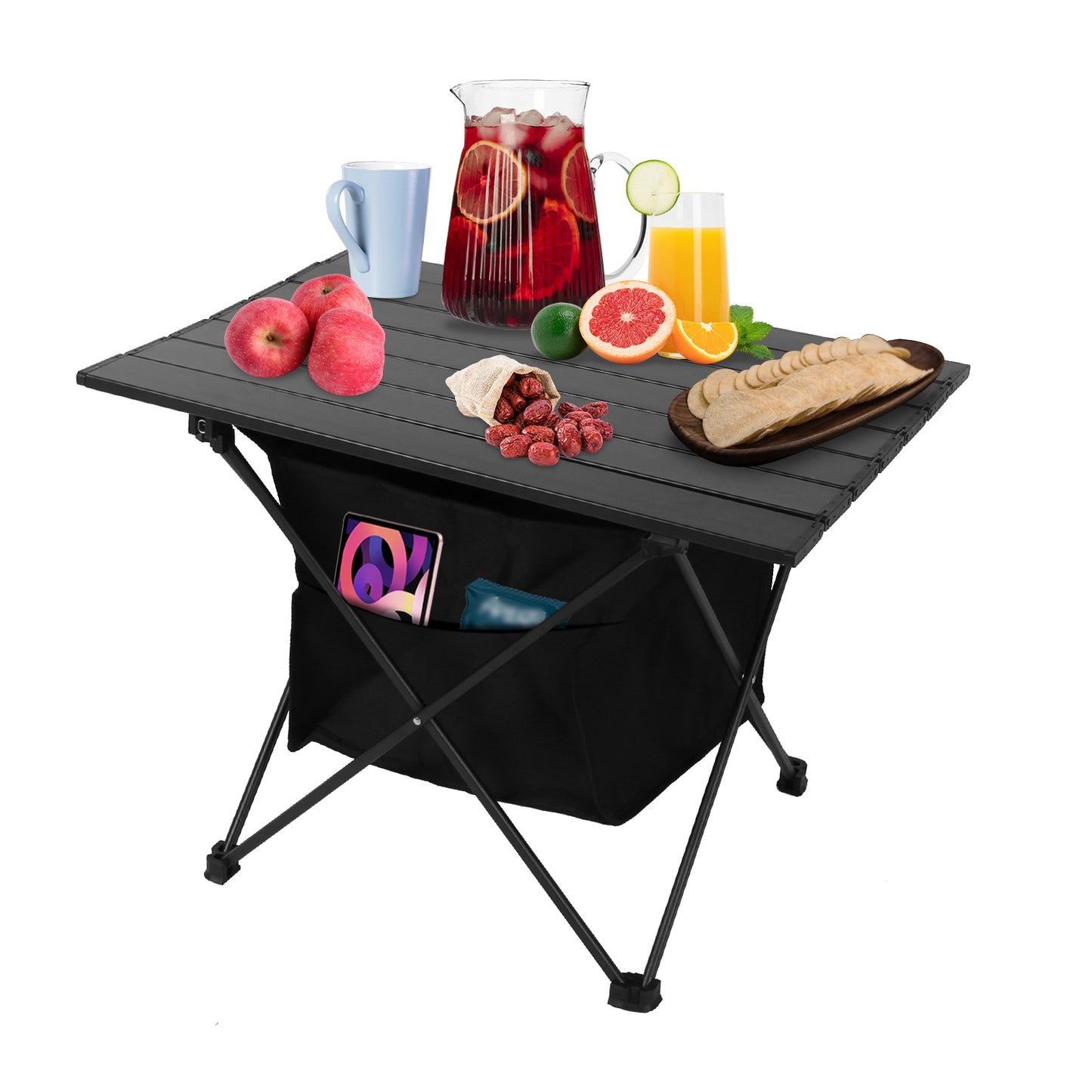 Foldable Camping Table with Storage Basket and Carrying Bag