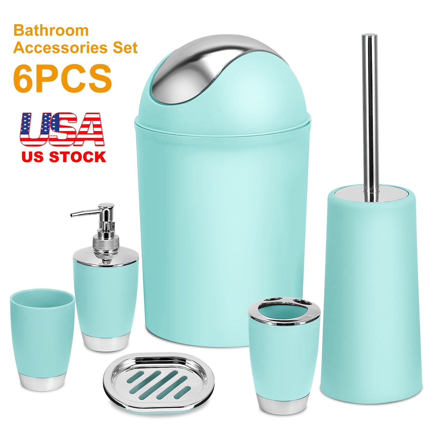 6-Piece Bathroom Accessories Set with Soap Dispenser & Brush