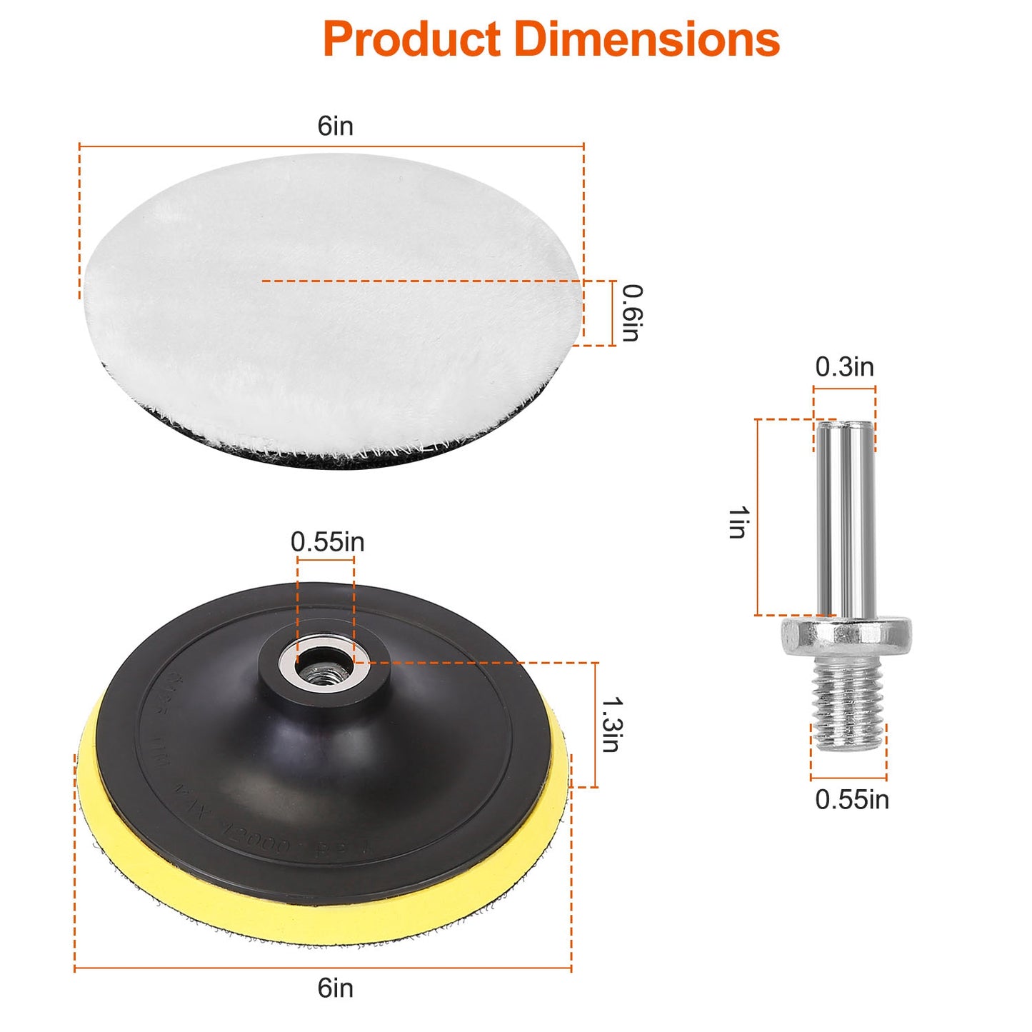 6" Buffing Polishing Pads Set with M14 Drill Adapter - 5 Piece