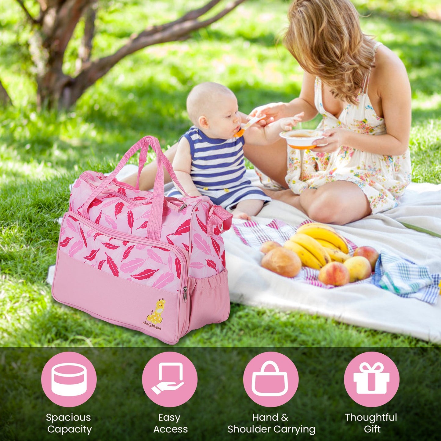 5-Piece Diaper Bag Set with Bottle Bag and Changing Pad