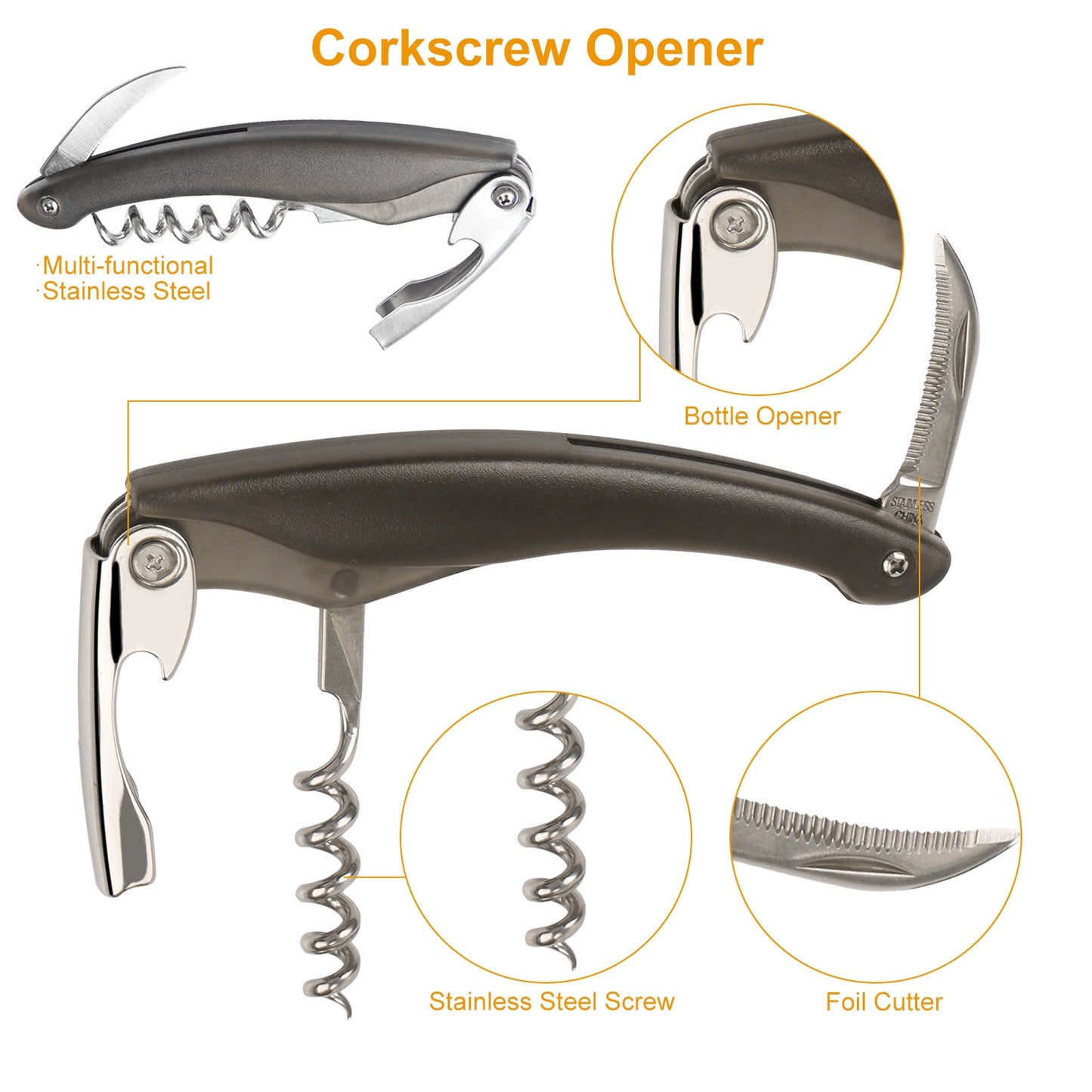 Wine Bottle Opener Set - 5 Piece Accessory Kit with Corkscrew