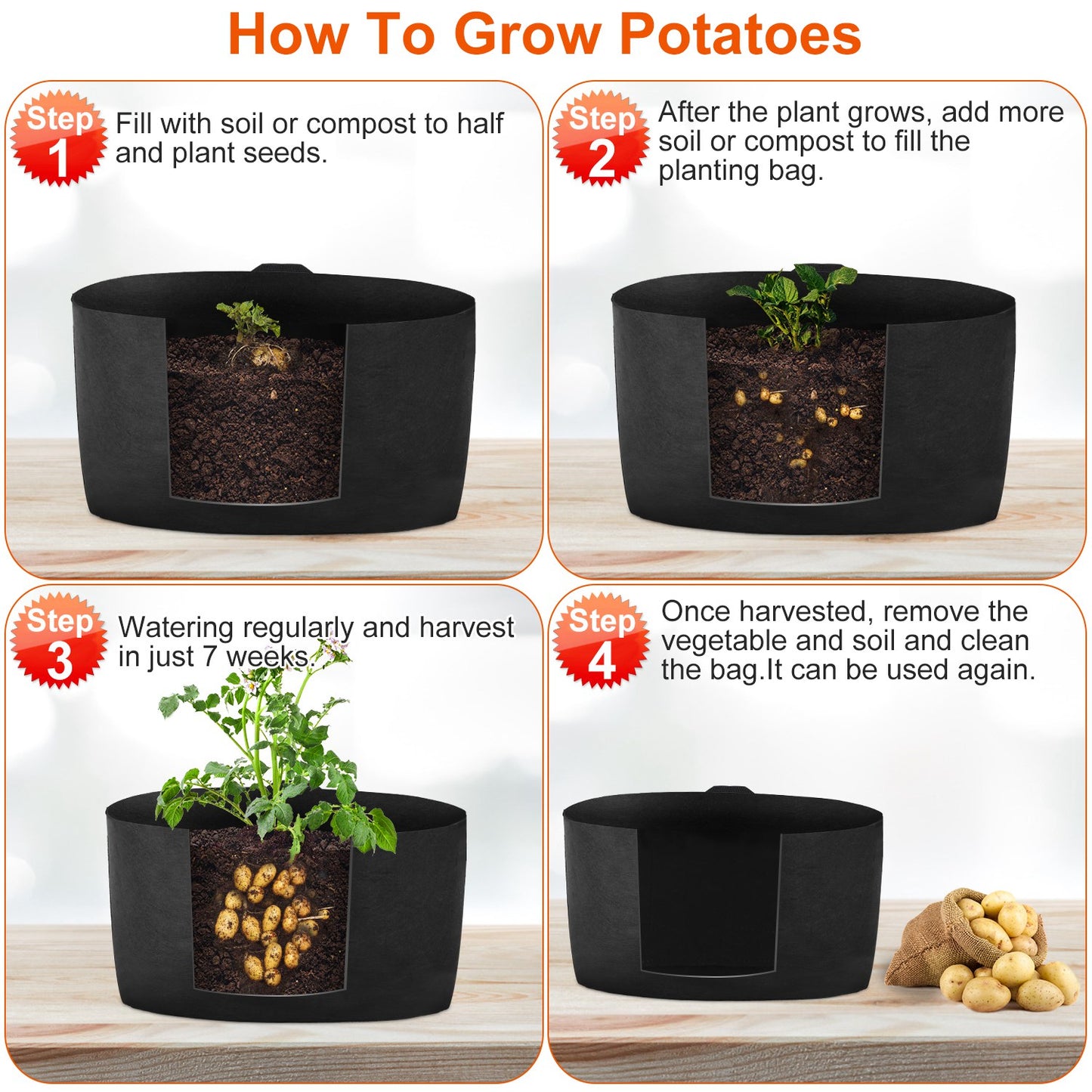 Plant Grow Bags 10 Gallon - 3 Pack Fabric Planter Pots
