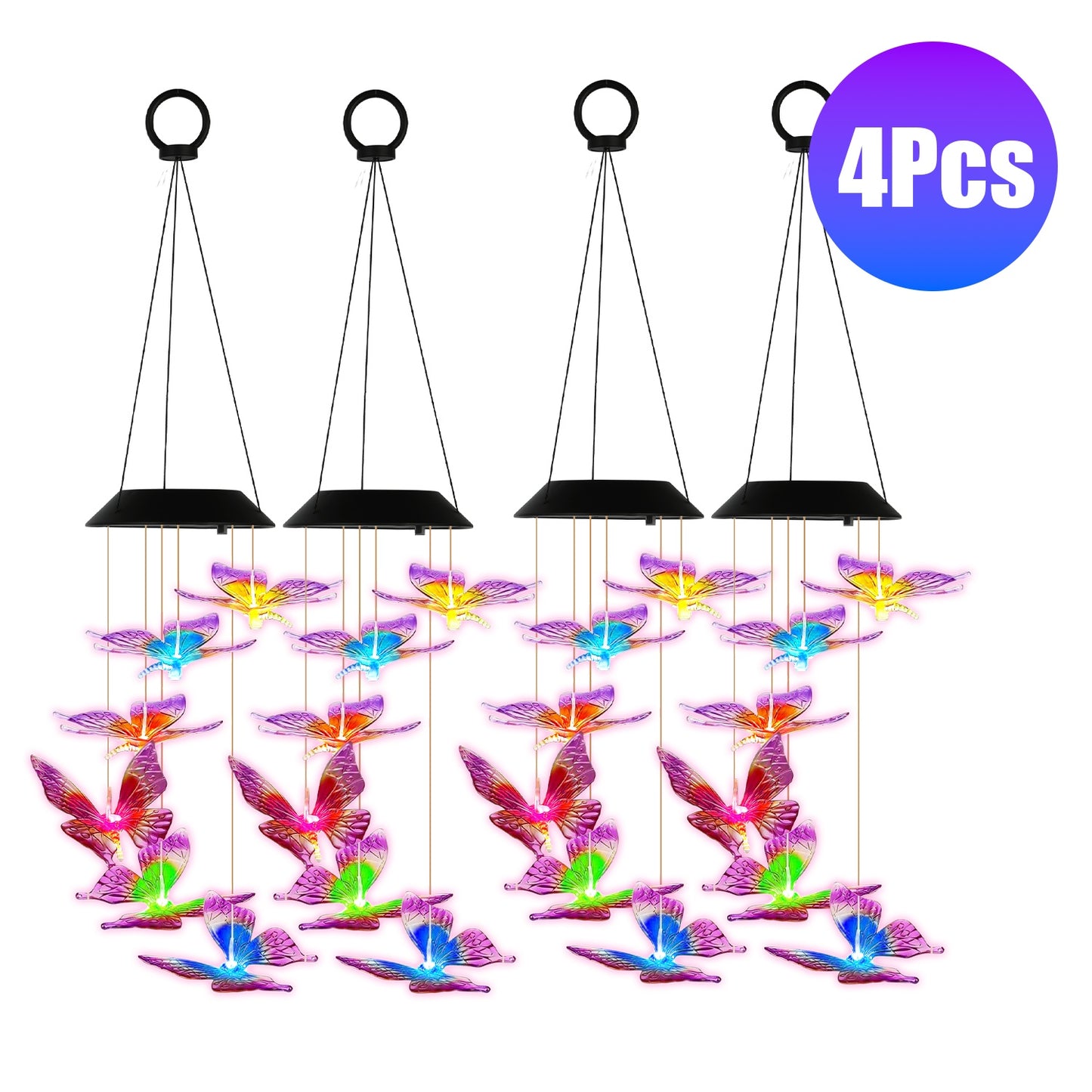 Solar Butterfly Wind Chimes with Color Changing LED Lights