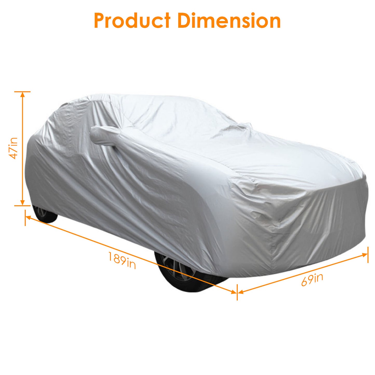 Full Car Cover 189x69x47in All Weather UV Protection for Sedans