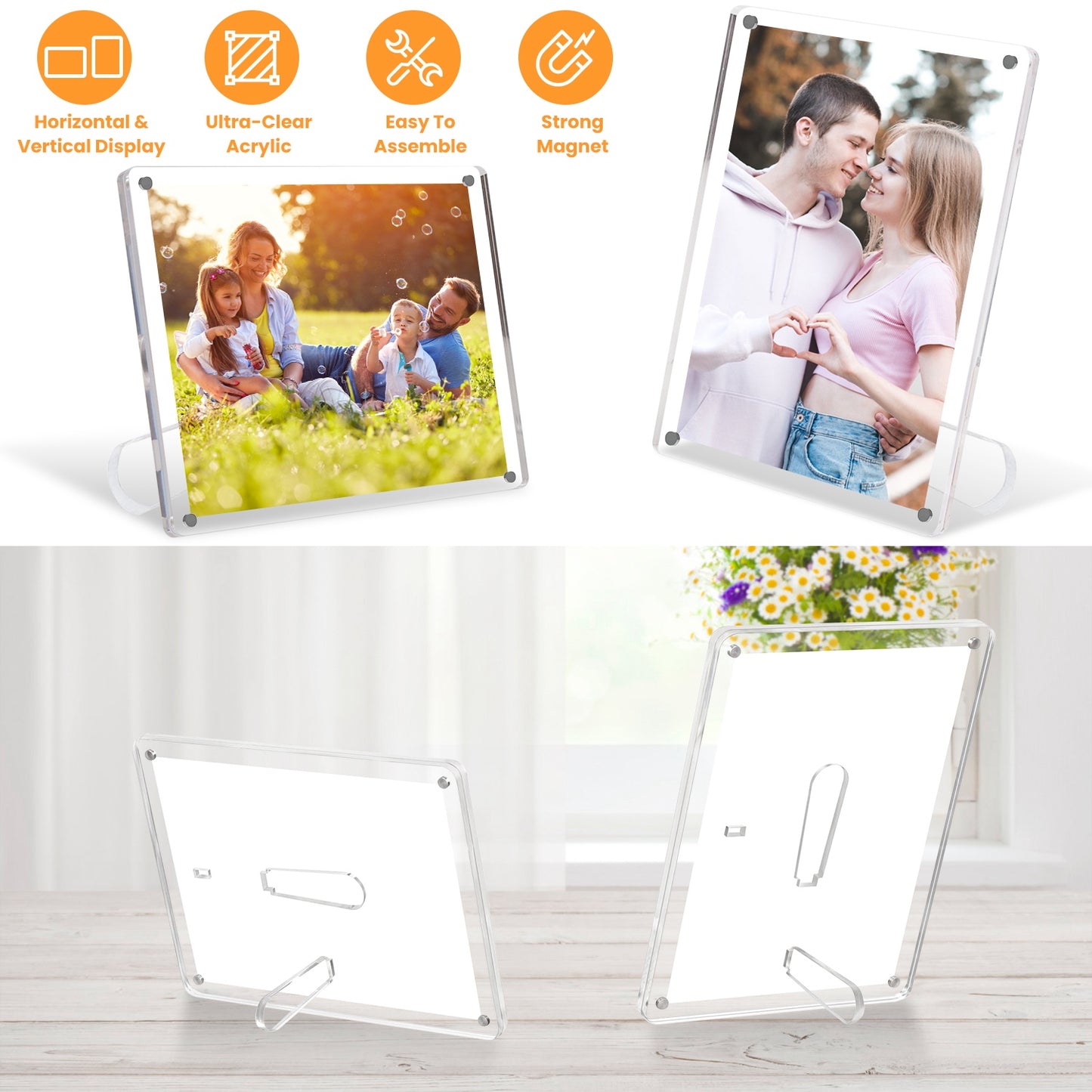 Acrylic Photo Frames 5x7 Inch - Set of 4 Magnetic Frameless