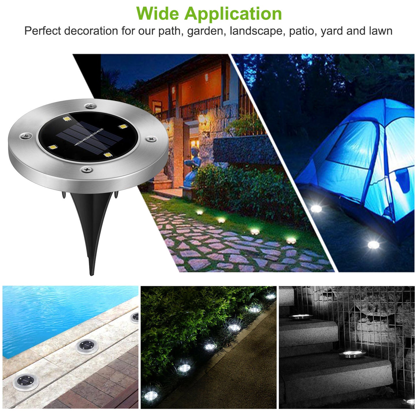 Solar Ground Lights 4-Pack Waterproof LED Pathway Lights