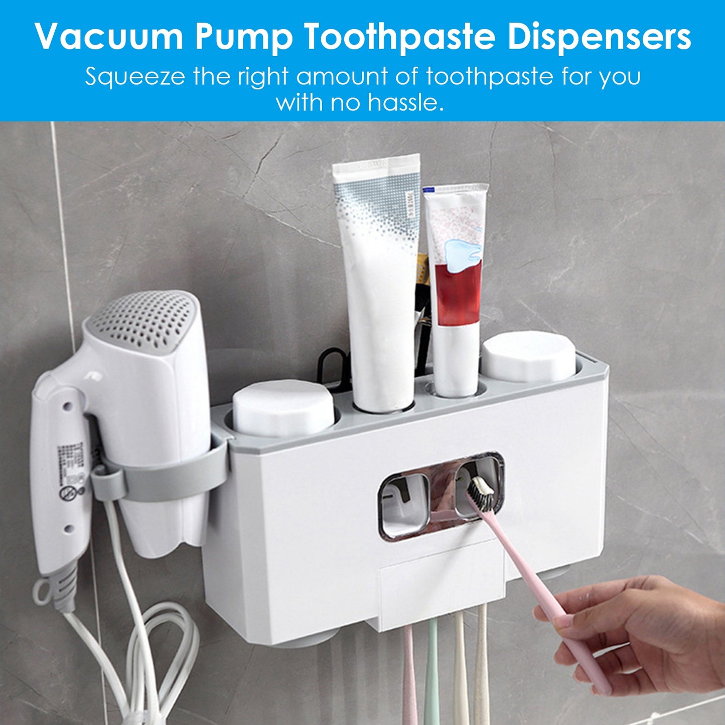 Wall Mount Toothbrush Holder with Automatic Toothpaste Dispenser