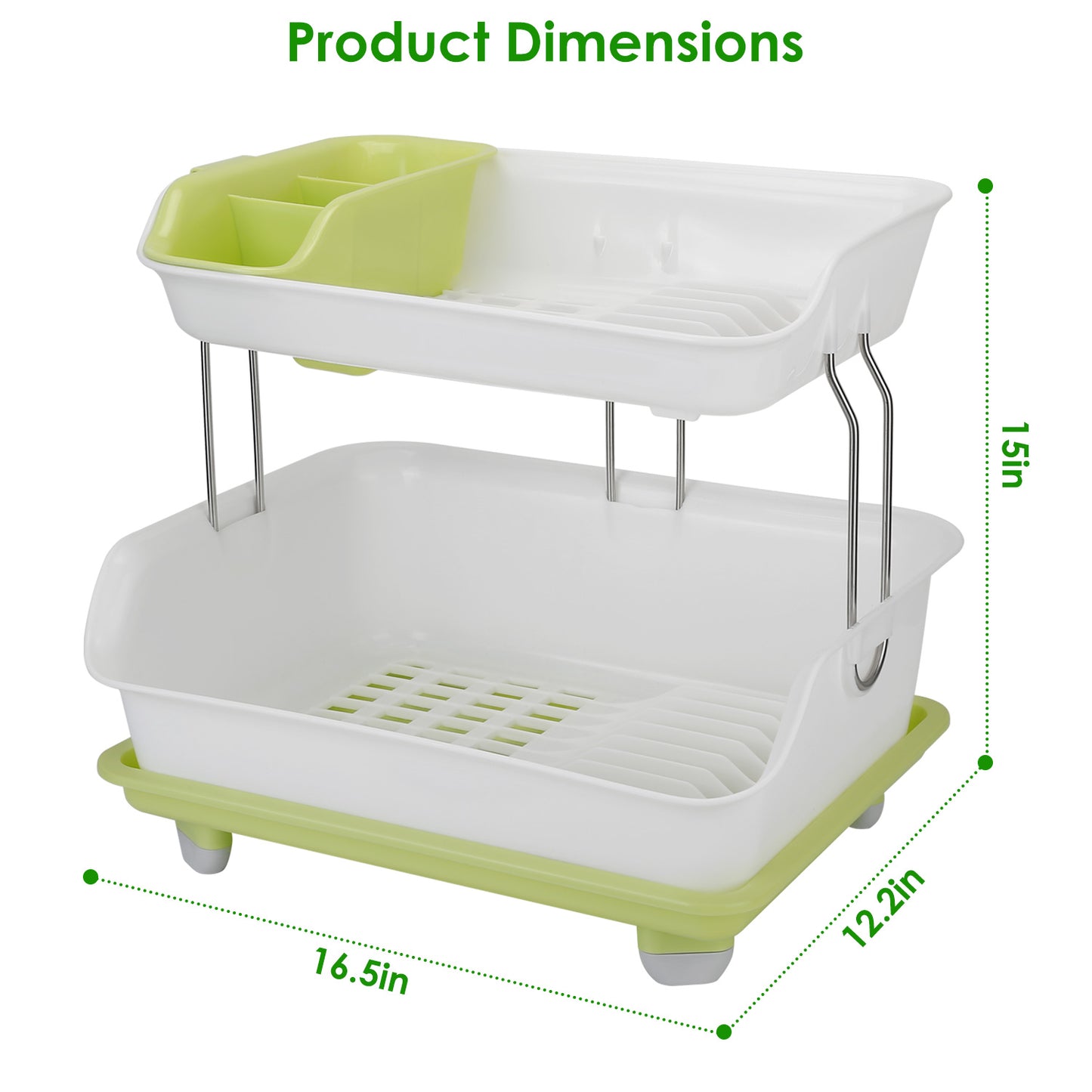 2-Tier Dish Drying Rack with Cutlery Holder & Drainage Tray